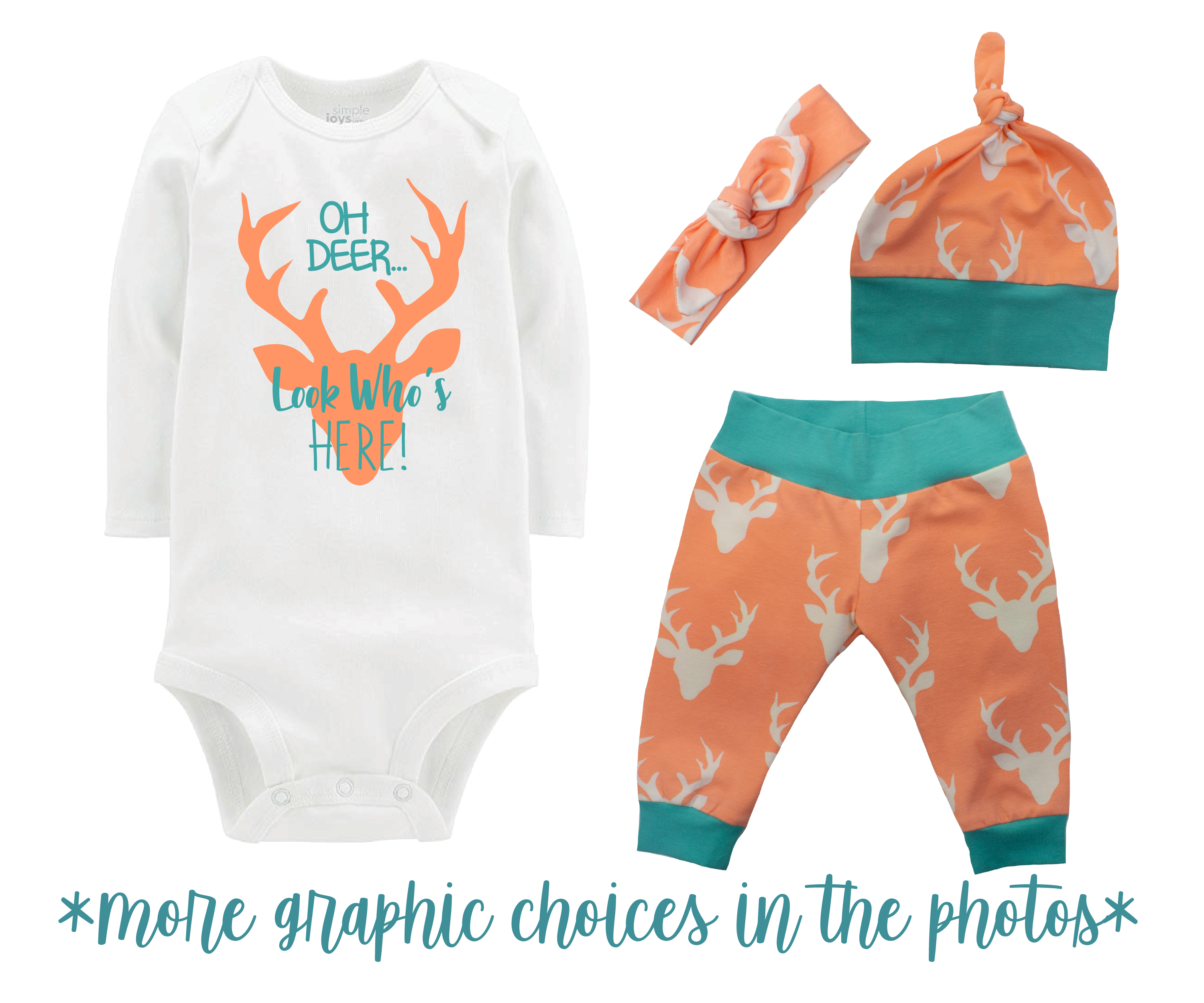 Coral Orange Deer Baby Girl Outfit