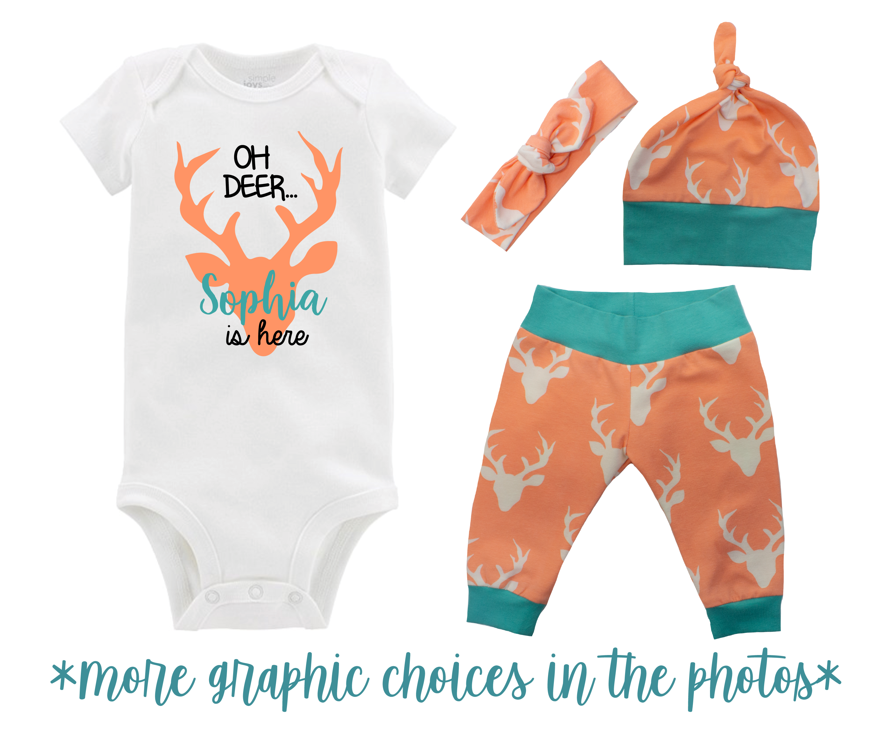 Coral Orange Deer Baby Girl Outfit