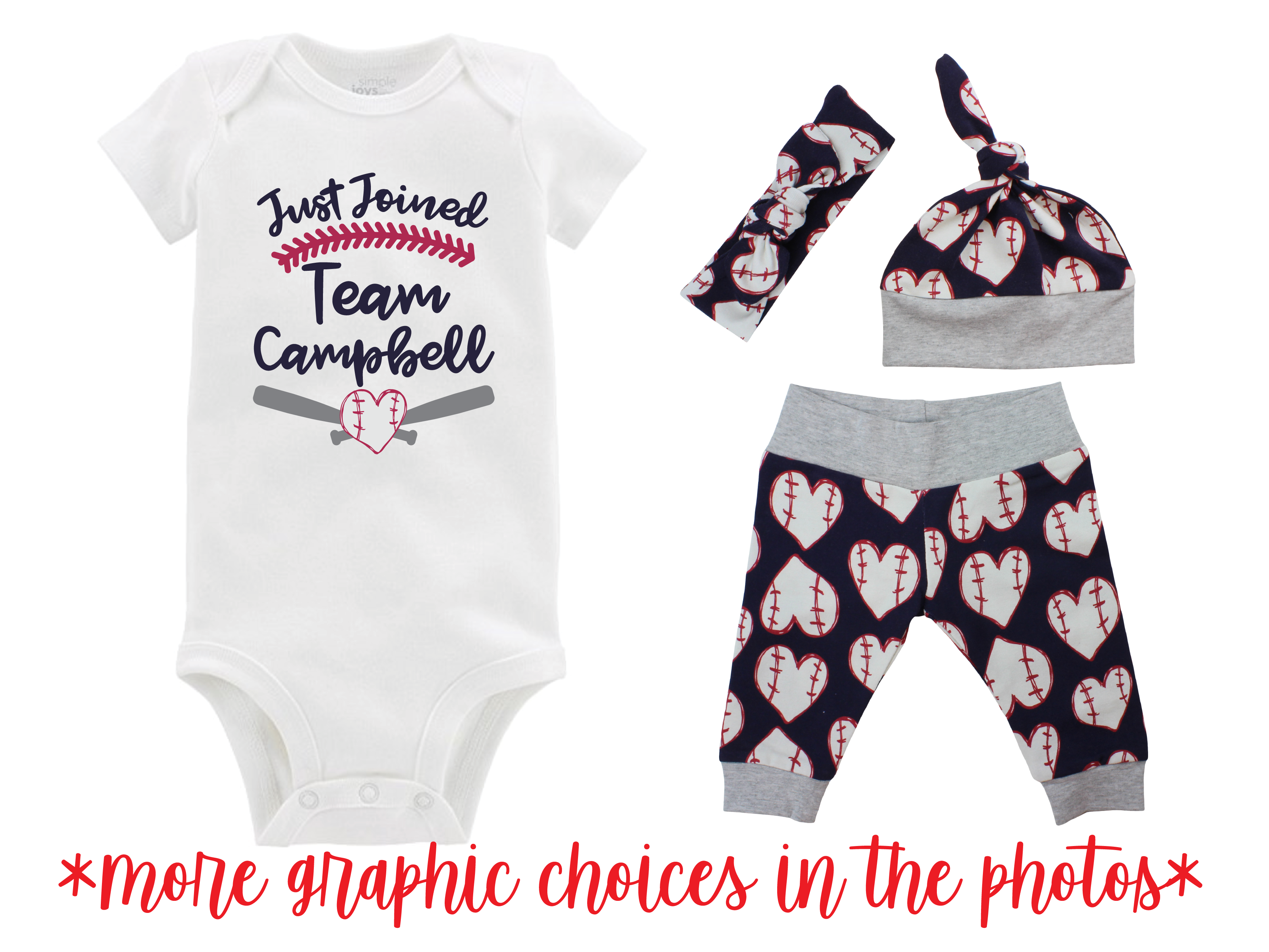 Navy Baseball Heart Baby Girl Outfit