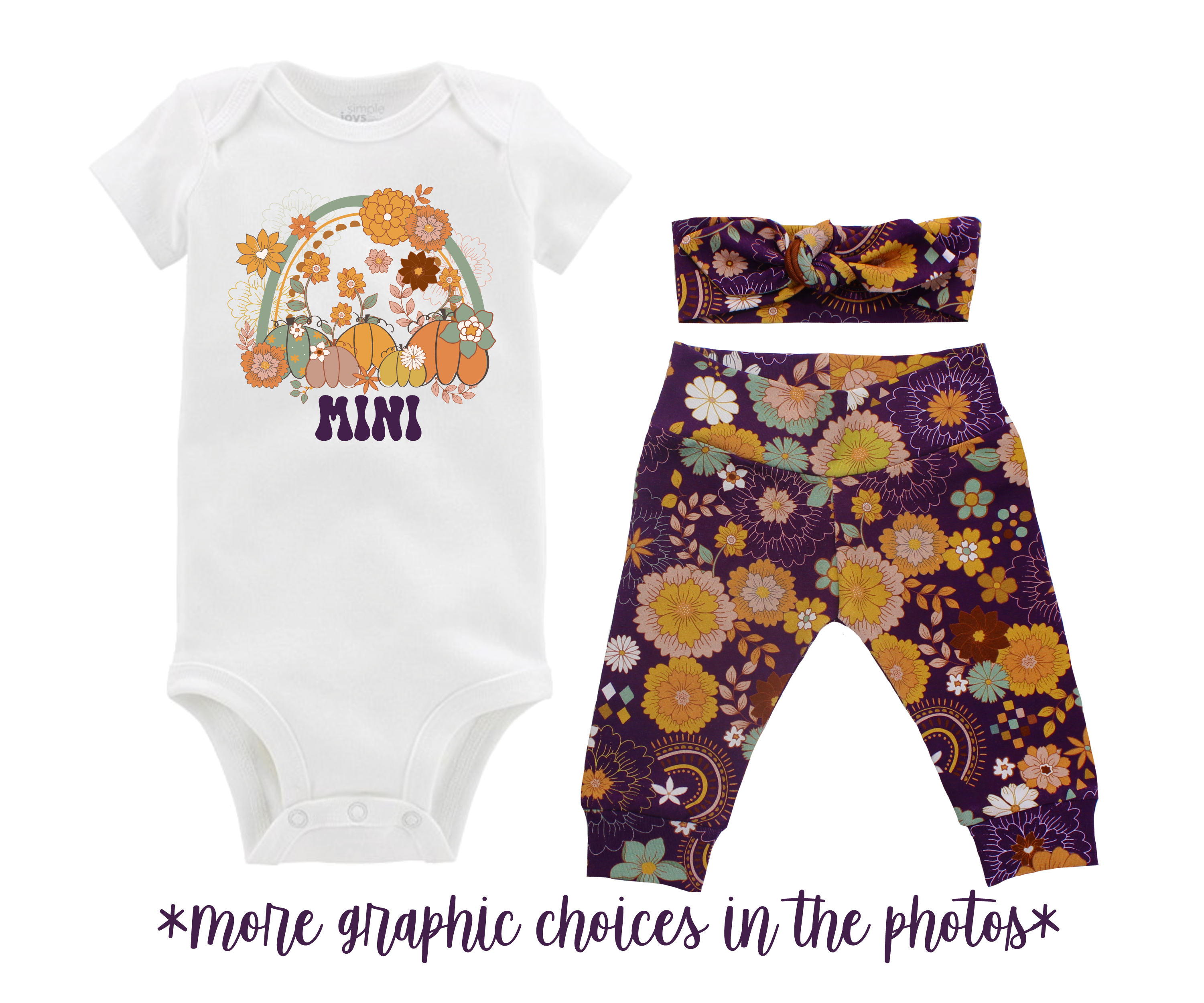 Thanksgiving Little Turkey Retro Boho Purple Floral Baby Outfit