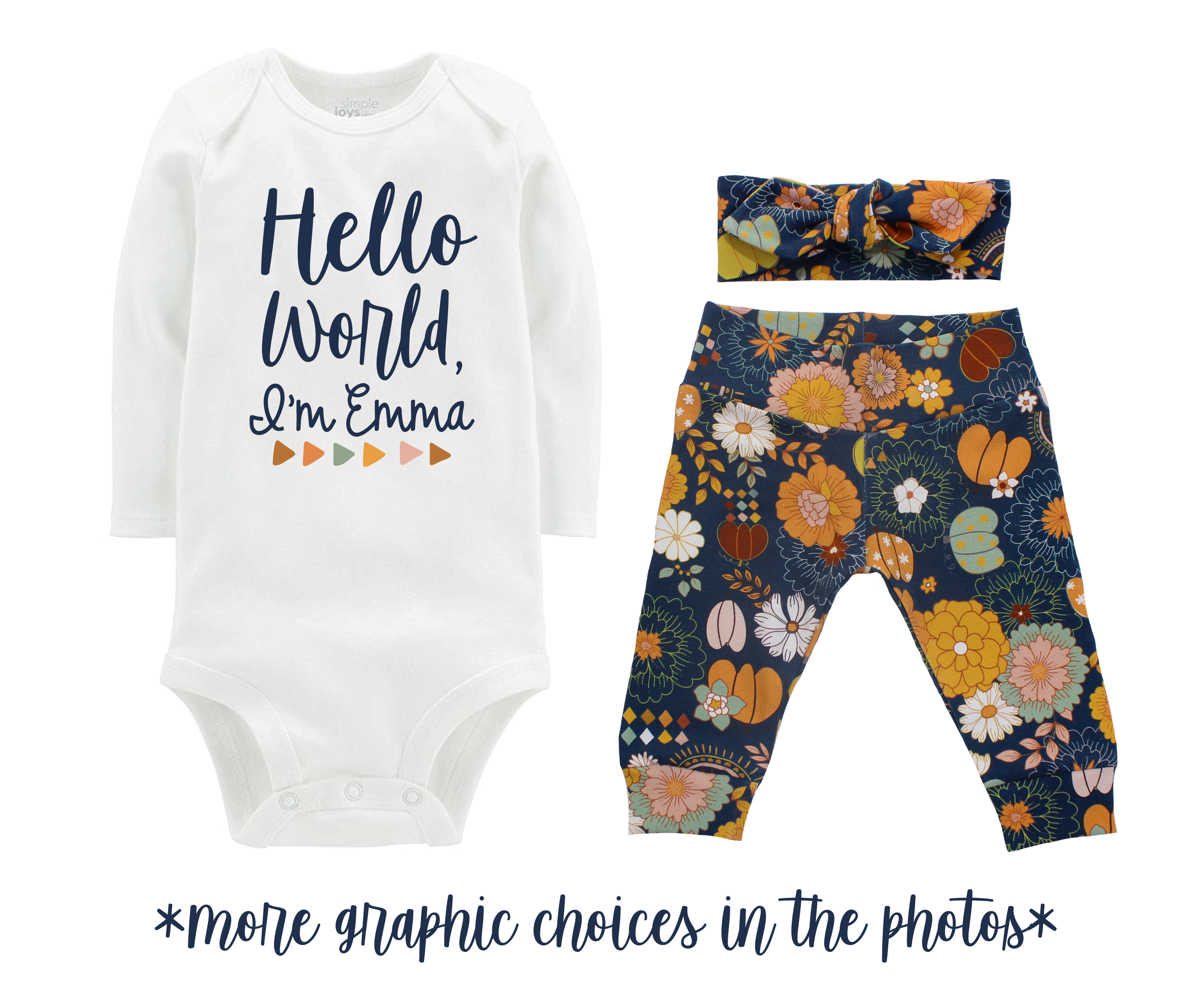 Girl Retro Boho Pumpkin Floral Teal Baby Outfit