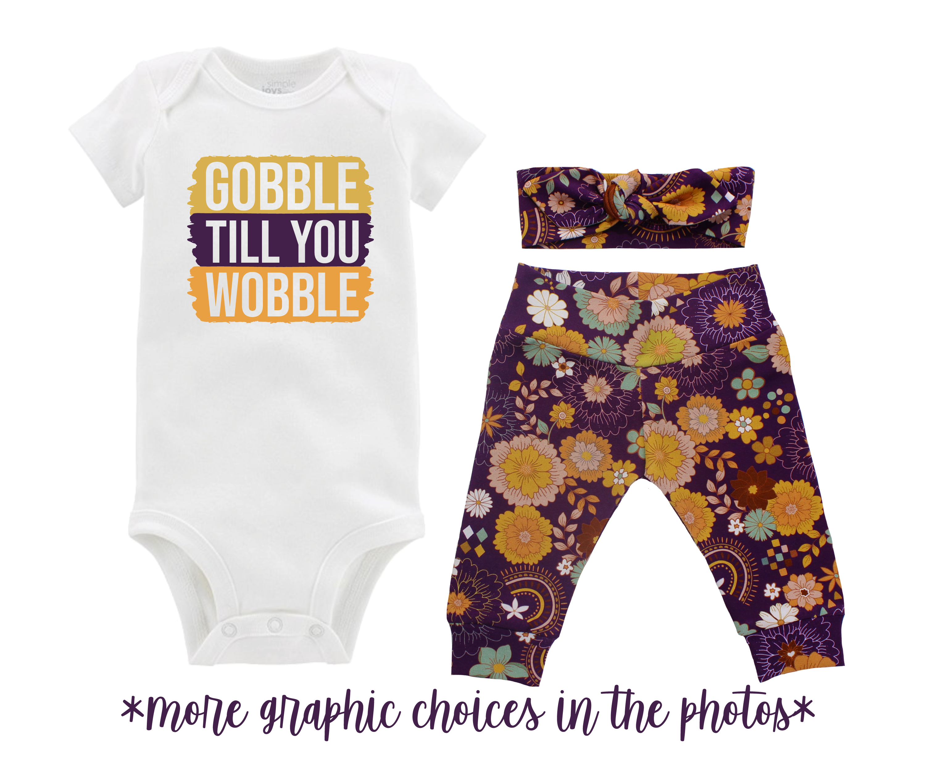 Thanksgiving Little Turkey Retro Boho Purple Floral Baby Outfit