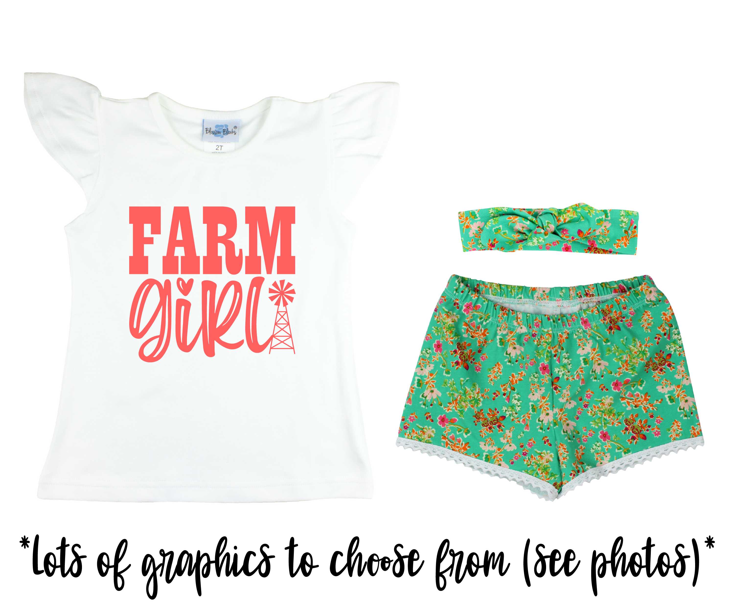 Girl Green Floral Short Outfit