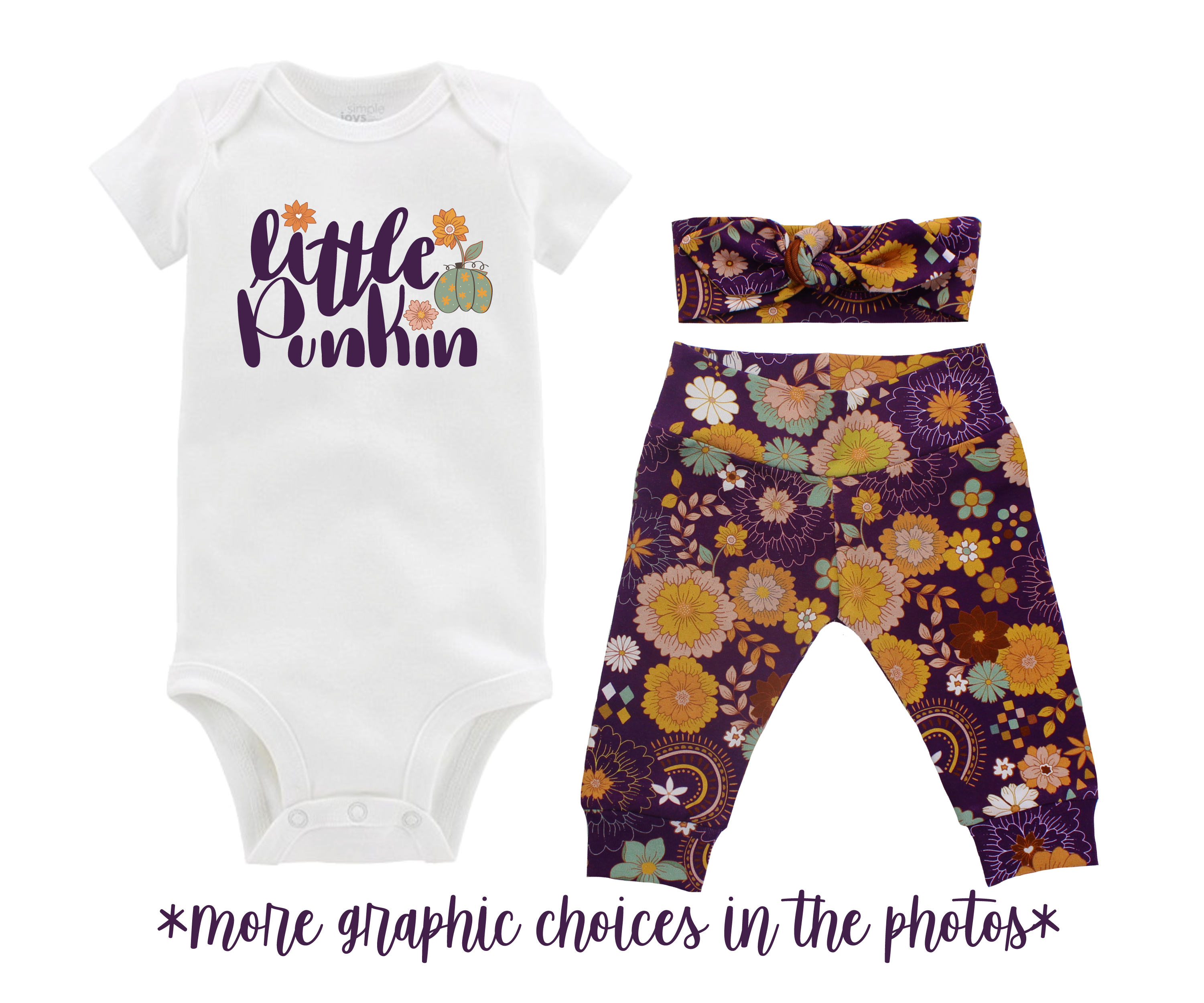 Thanksgiving Little Turkey Retro Boho Purple Floral Baby Outfit