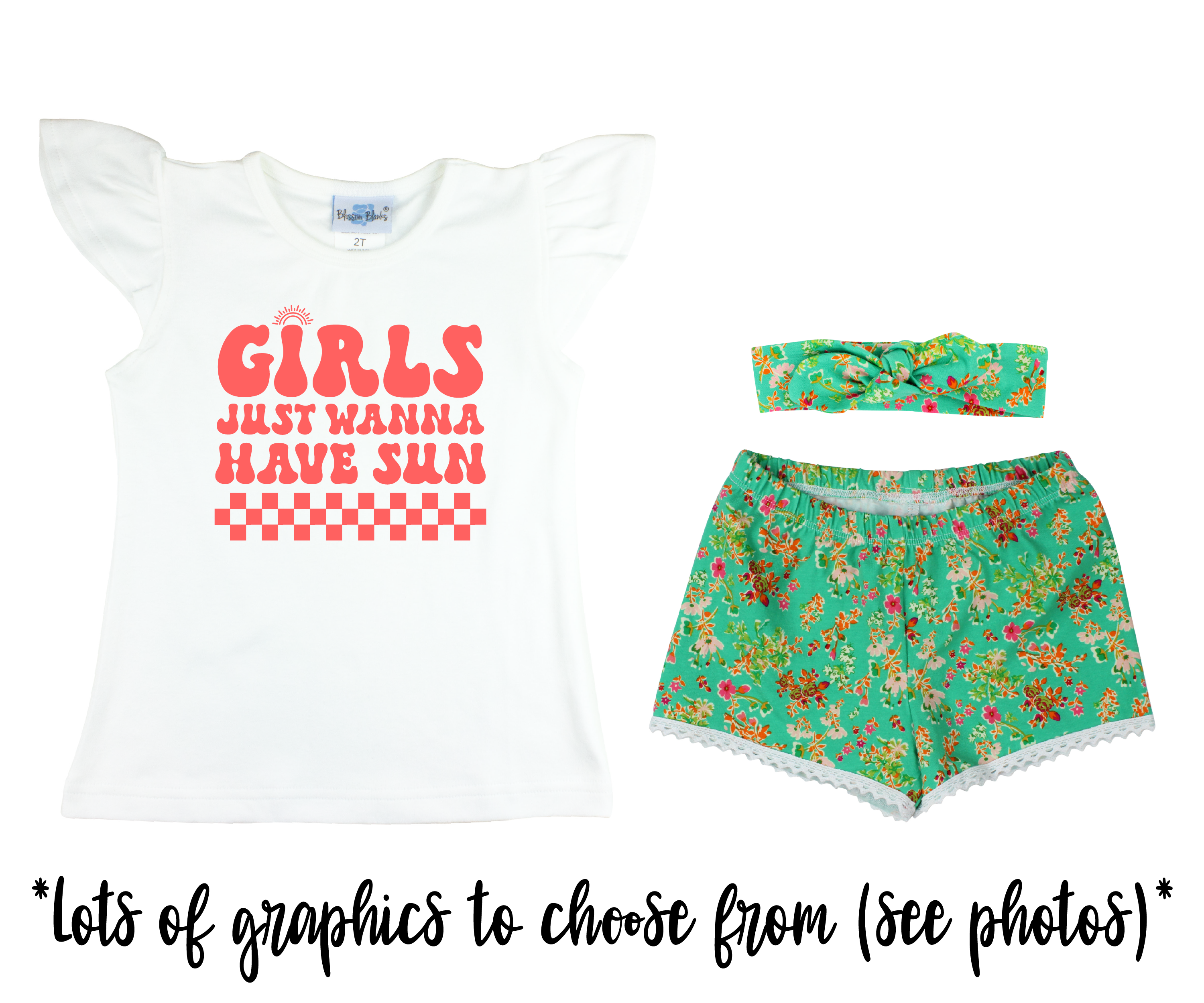 Girl Green Floral Short Outfit