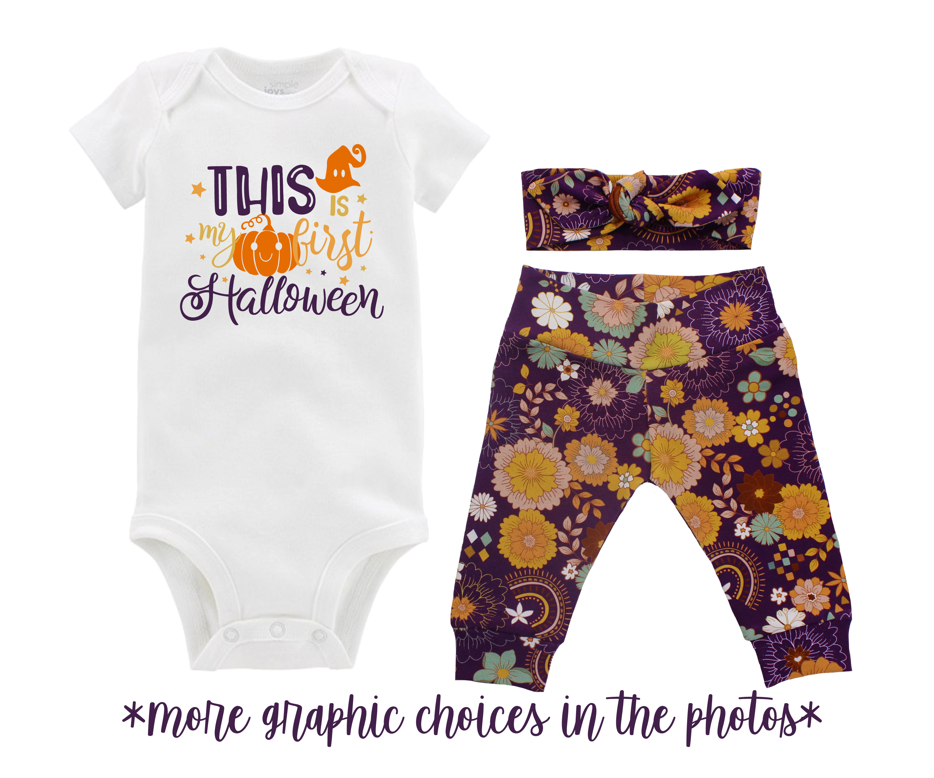 Girl Fall Retro Boho Purple Floral Baby Outfit