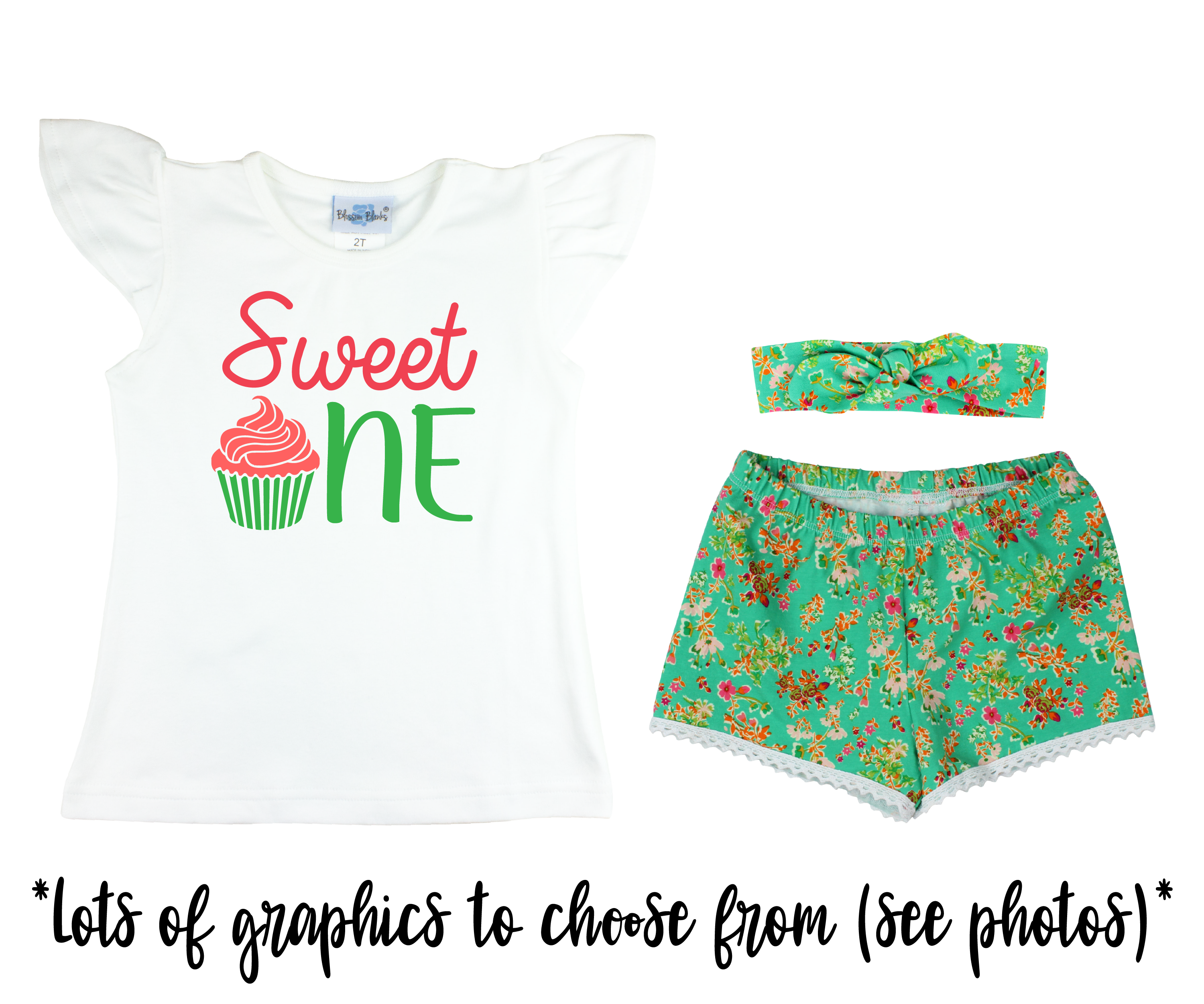 Girl Green Floral Short Outfit