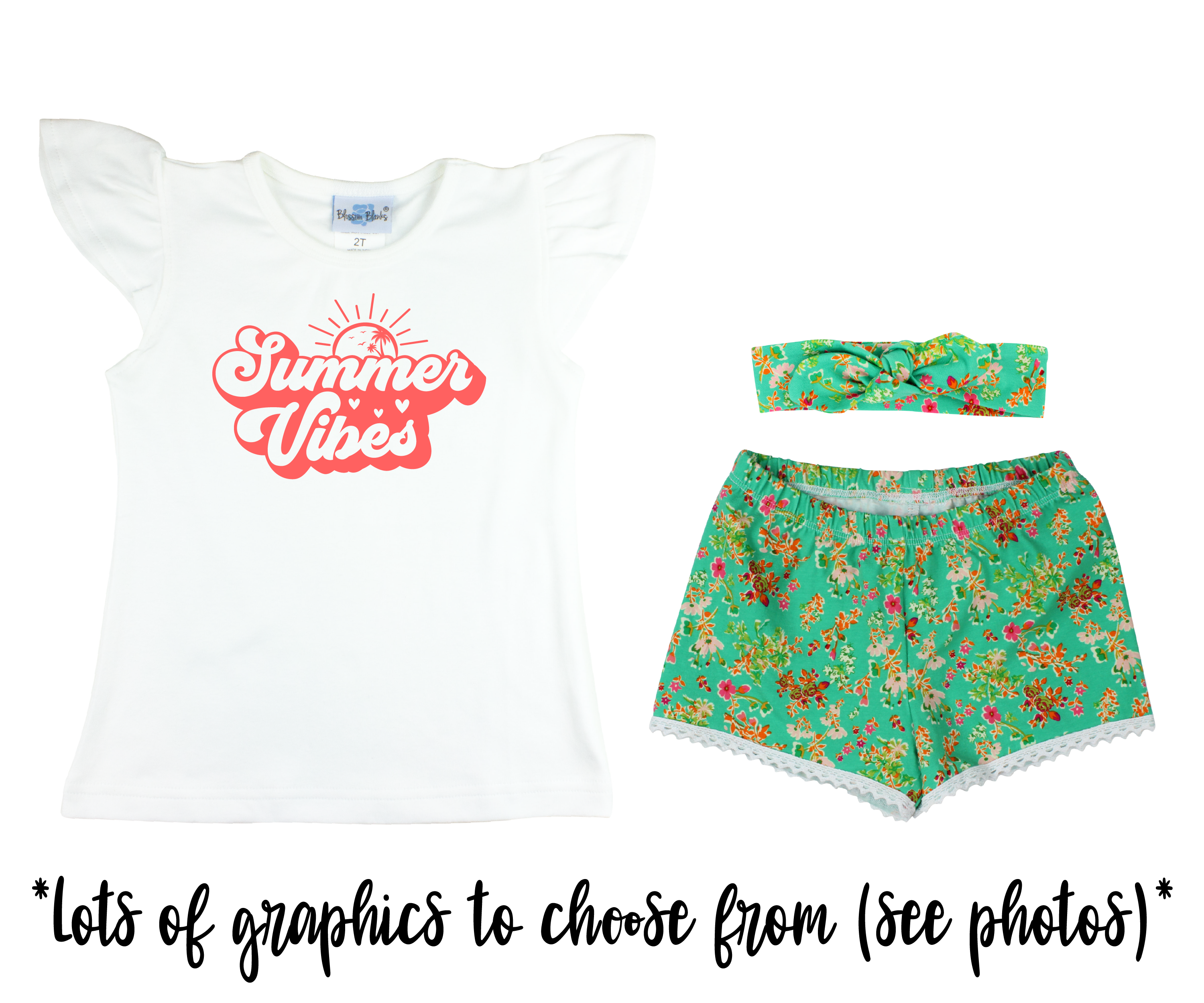 Girl Green Floral Short Outfit