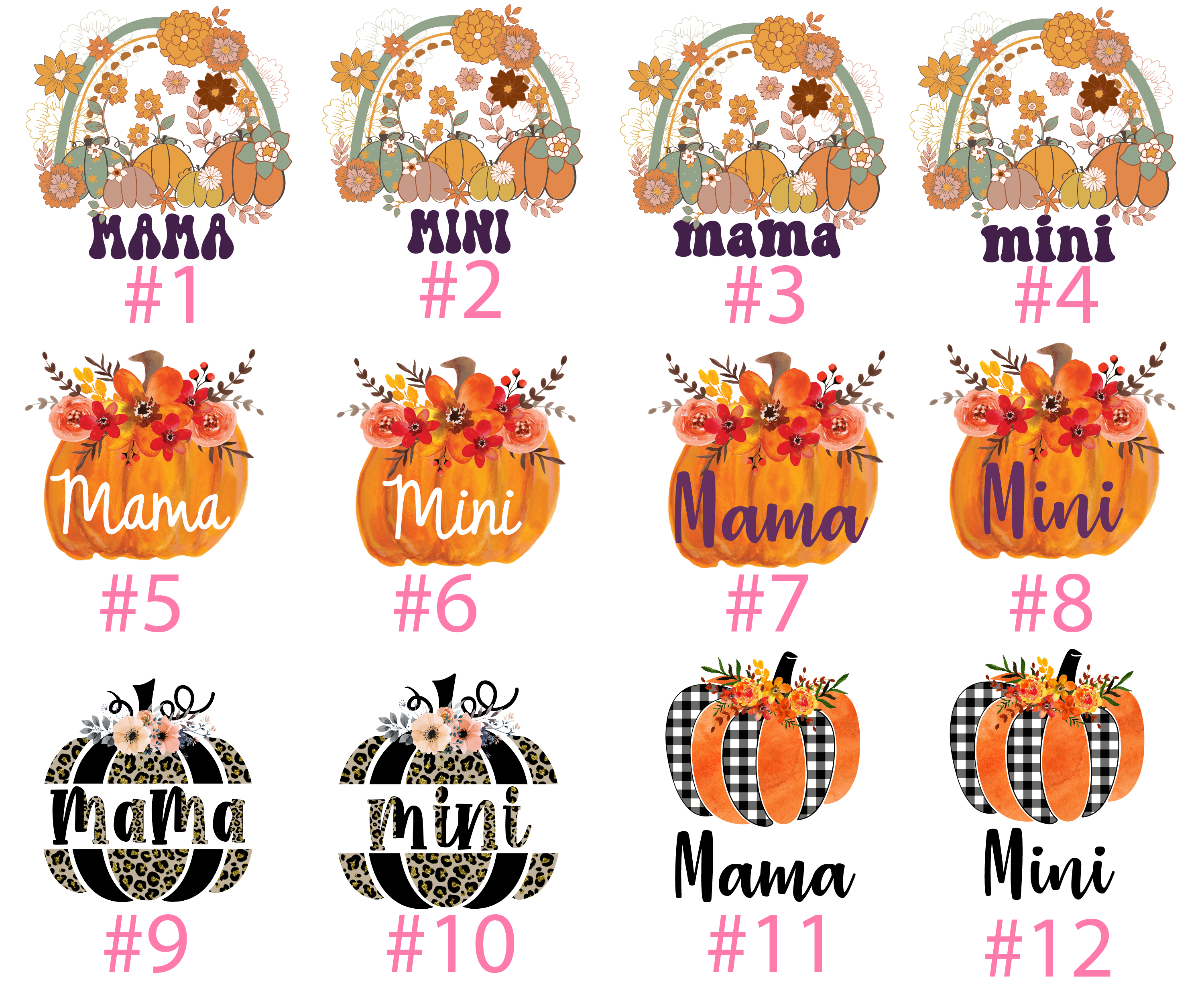 Mama Mini Fall Pumpkin Vibes Retro Matching Tees