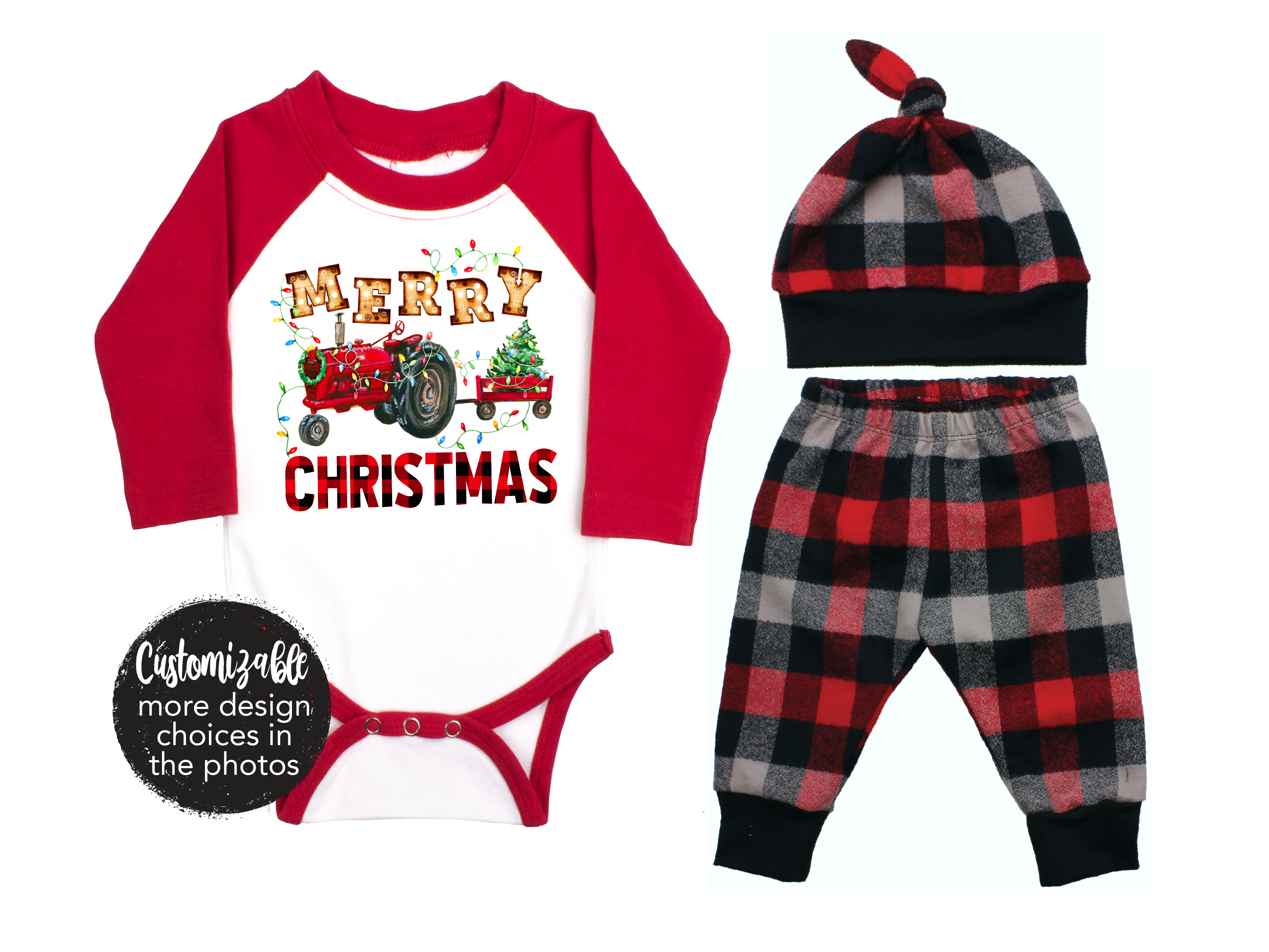 Merry Christmas Tractor Tree Lights Boy Outfit