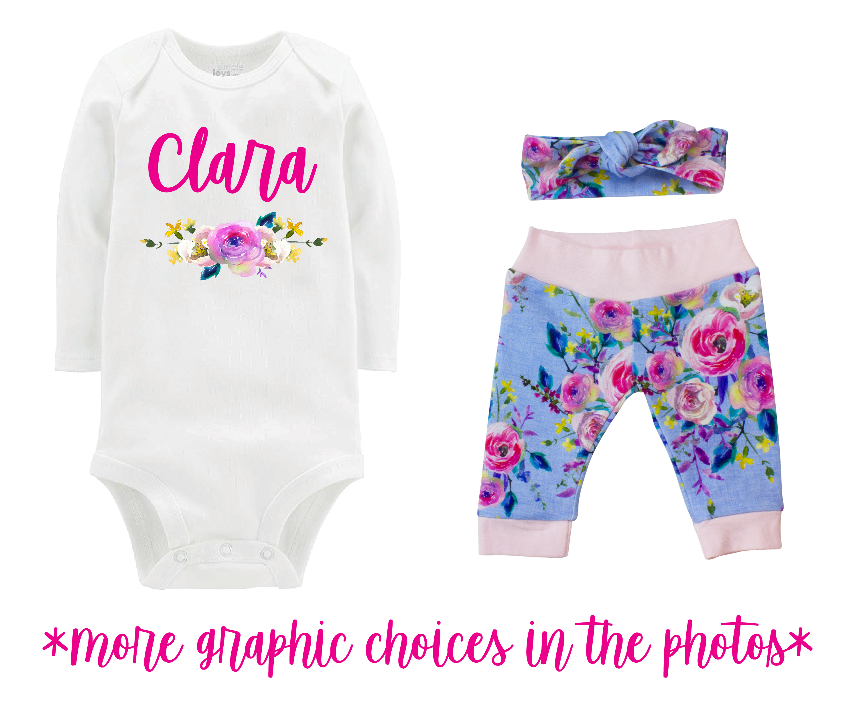 Blue Linen Floral Baby Girl Outfit