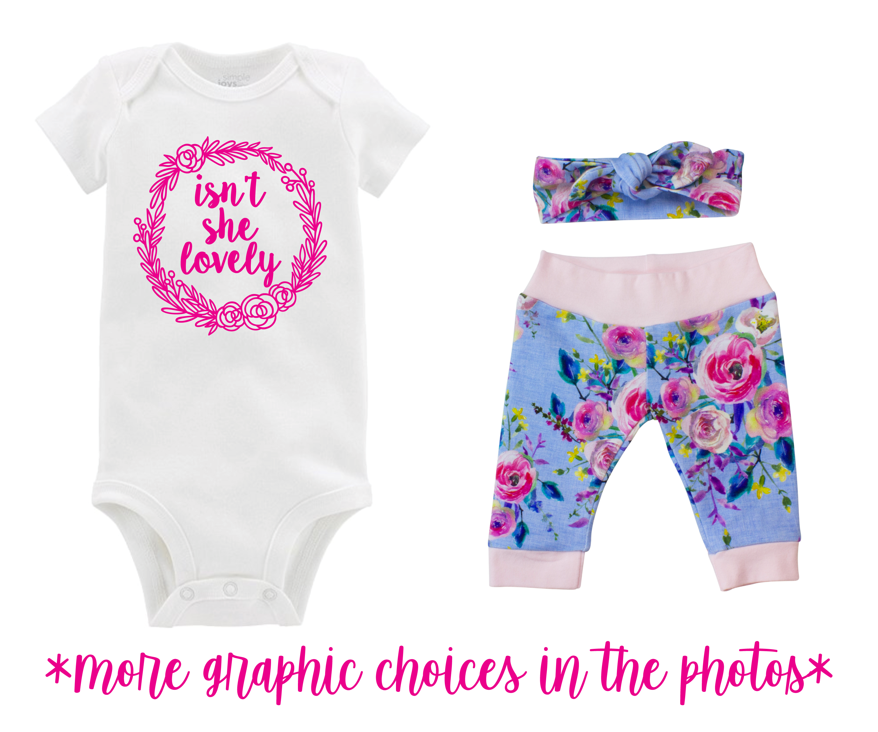 Blue Linen Floral Baby Girl Outfit