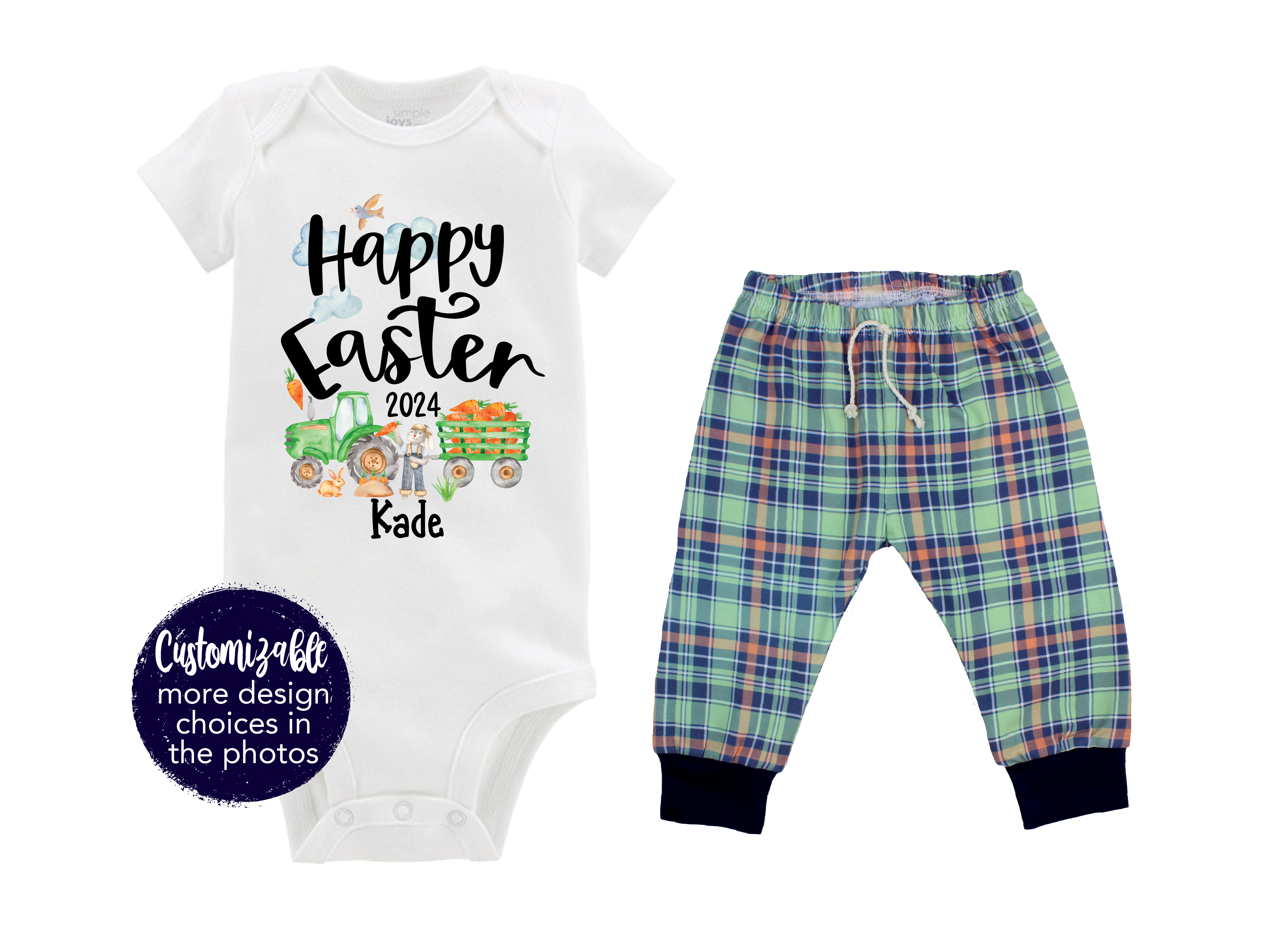 My First Easter Outfit Plaid Pant Blue Truck Baby Boy Outfit