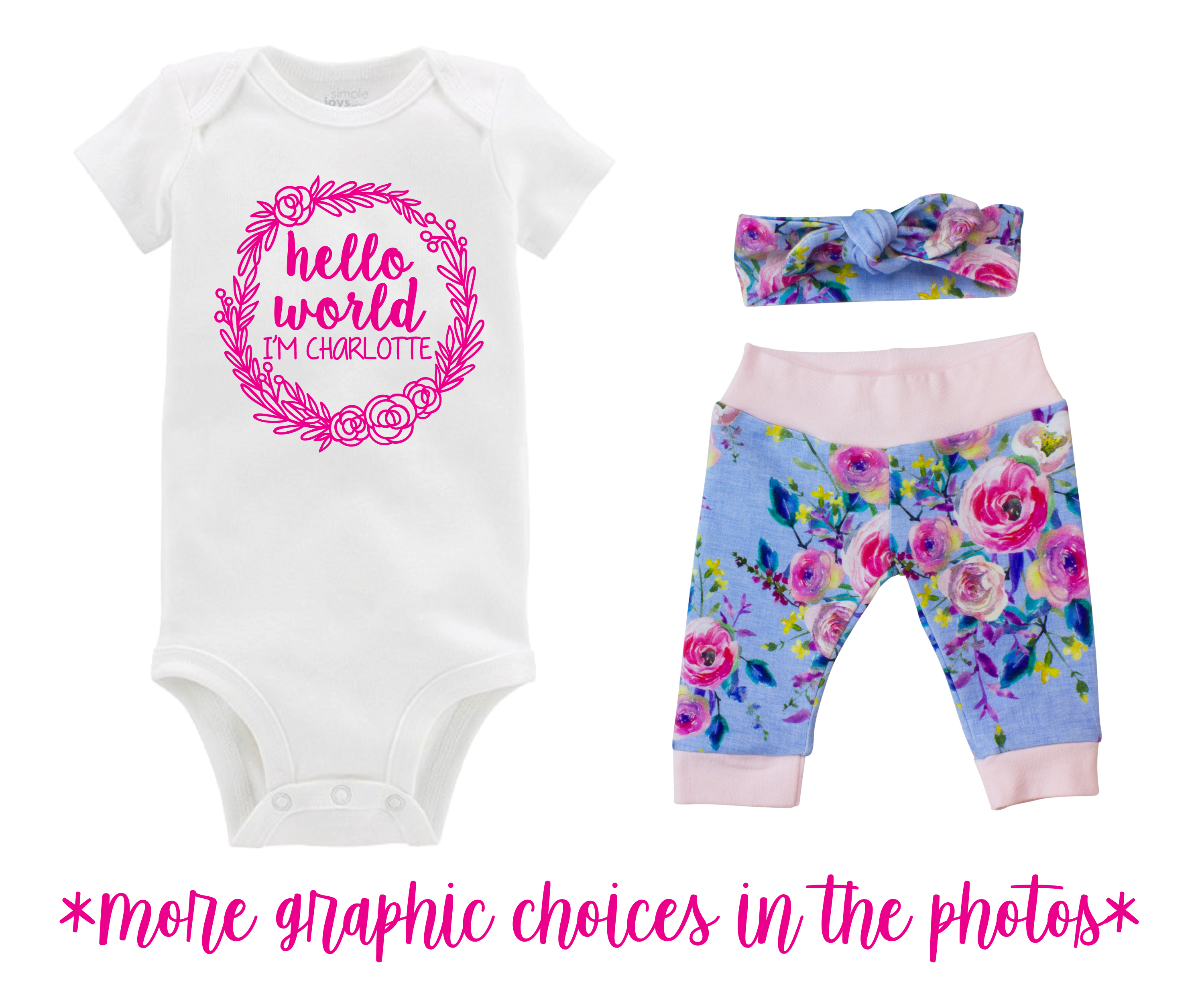 Blue Linen Floral Baby Girl Outfit