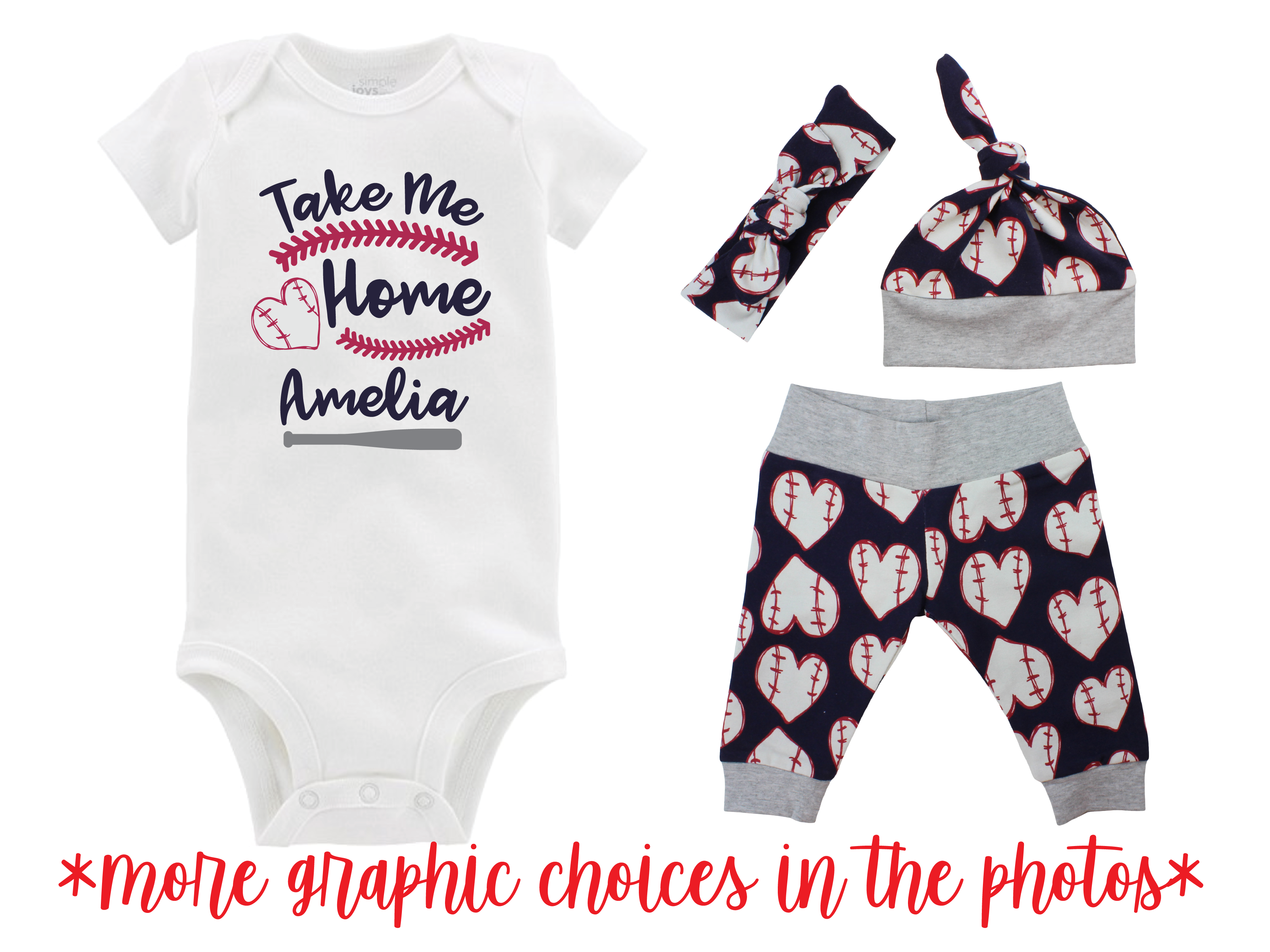 Navy Baseball Heart Baby Girl Outfit
