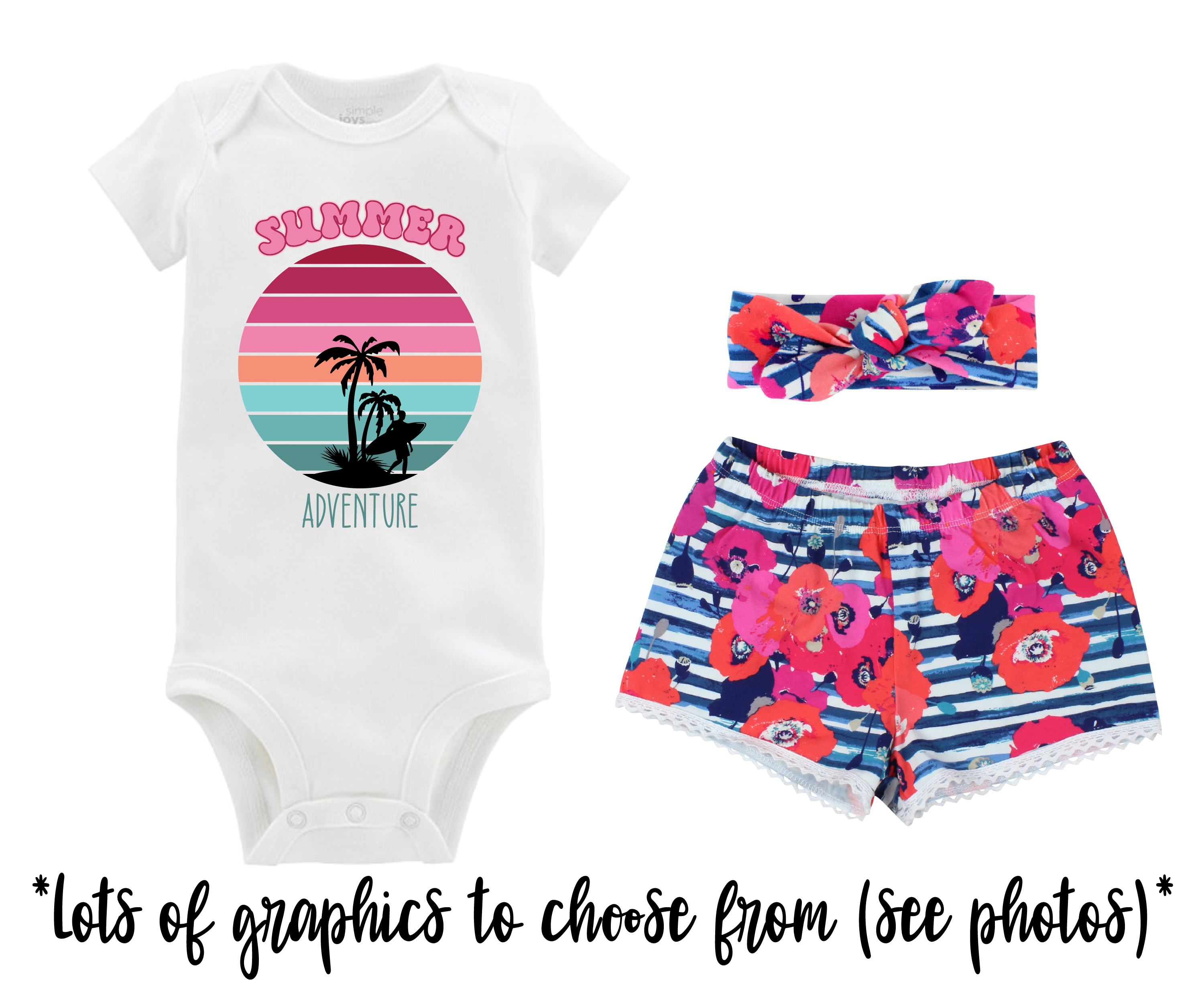 Girl Blue Pink Floral Short Outfit