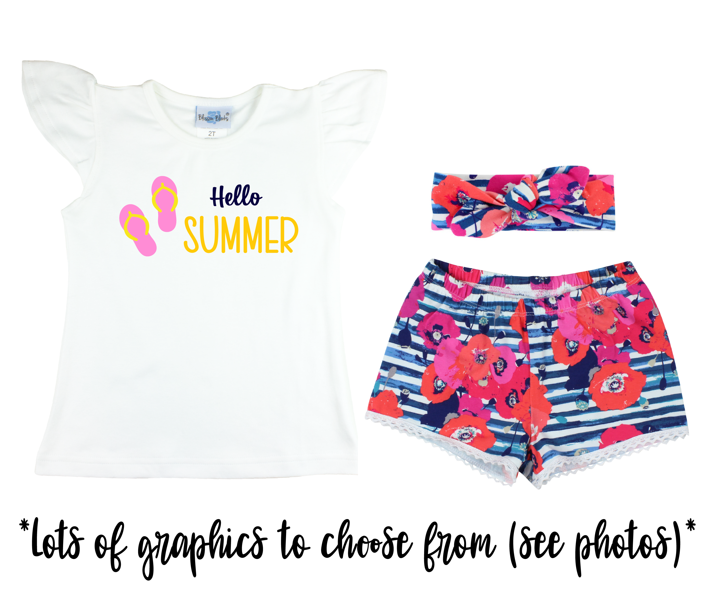 Girl Blue Pink Floral Short Outfit