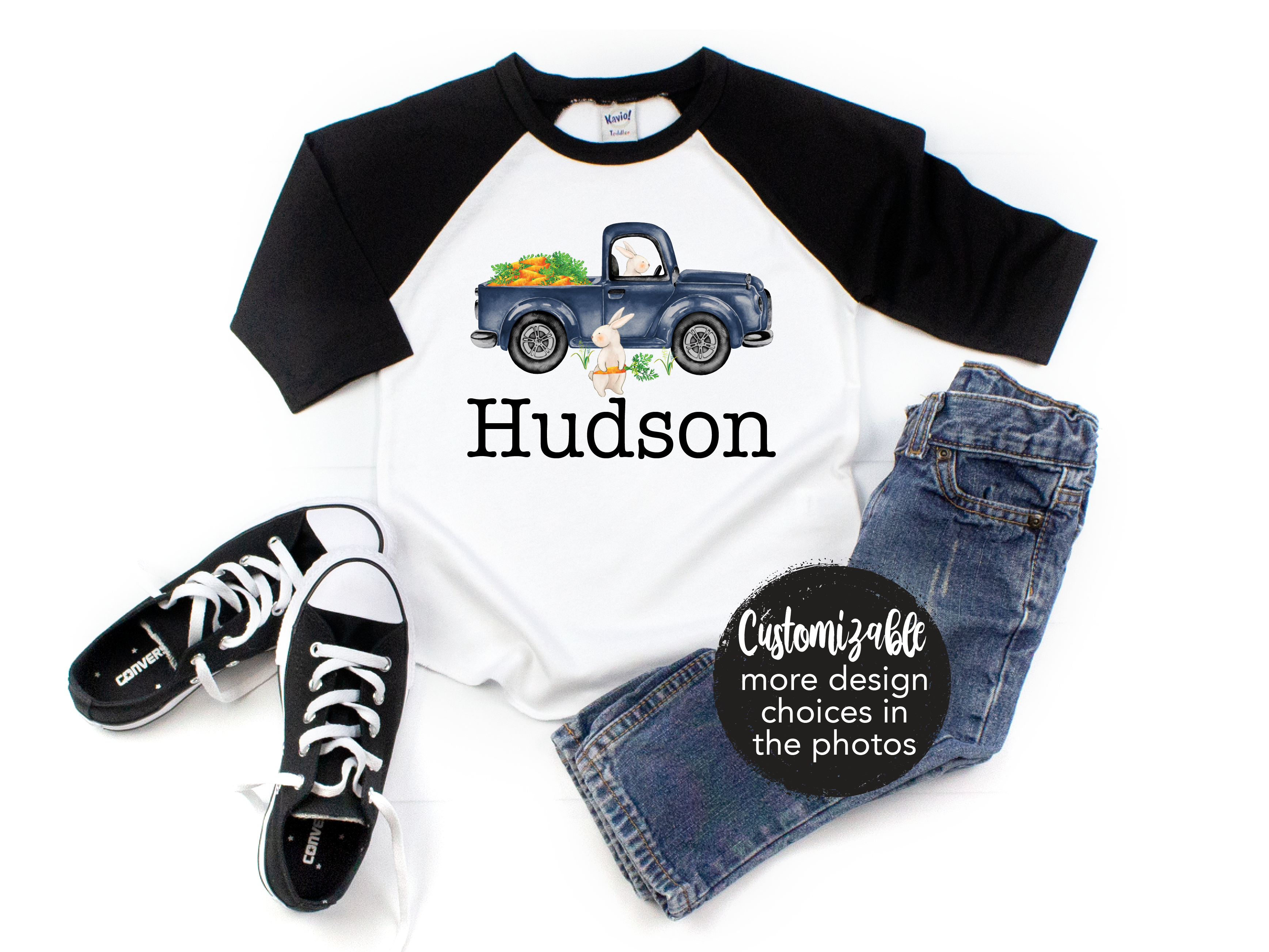 Personalized Boy Bunny Raglan Shirt MANY DESIGNS