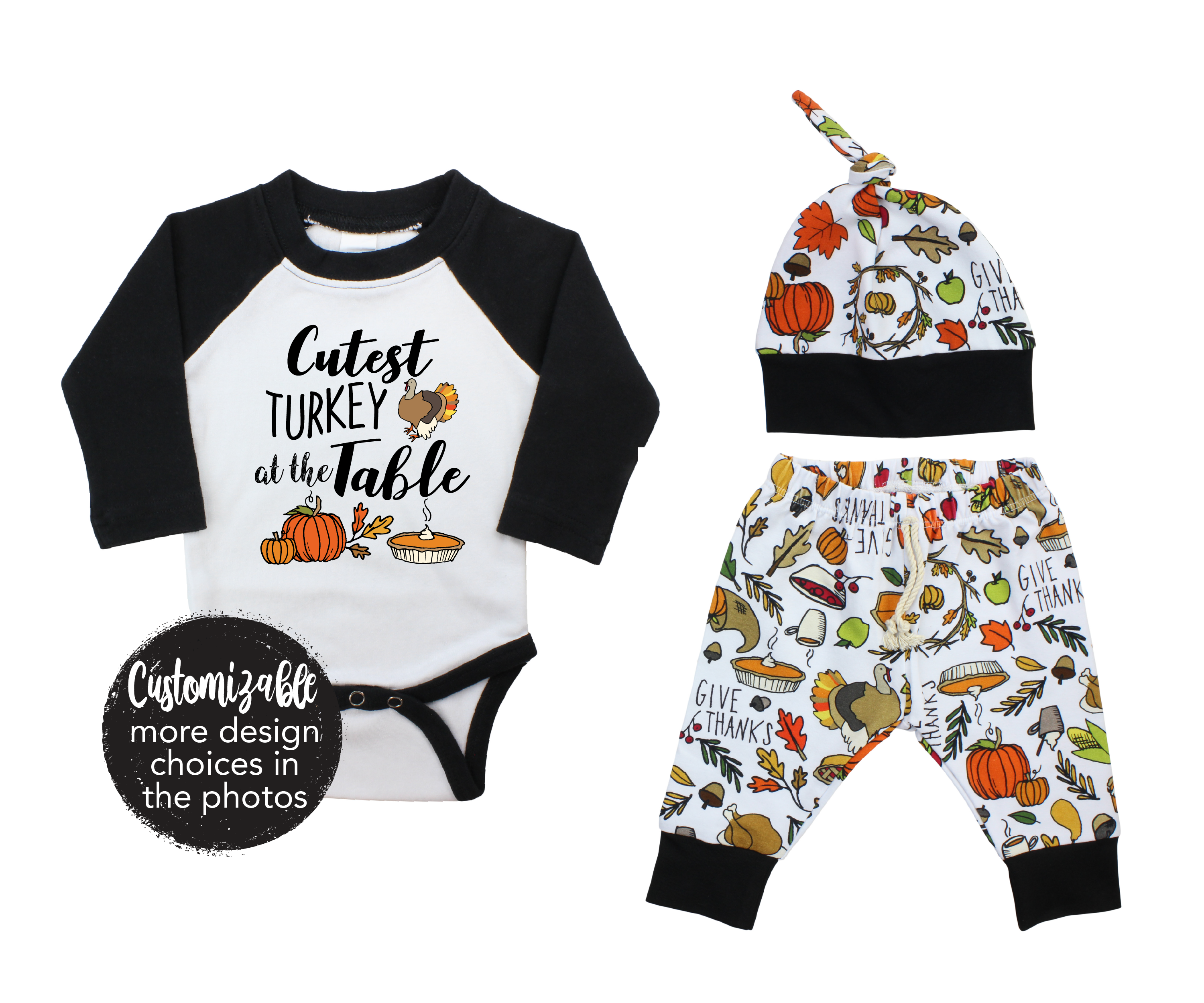 Cutest Turkey at the Table Baby Boy Thanksgiving Turkey Outfit