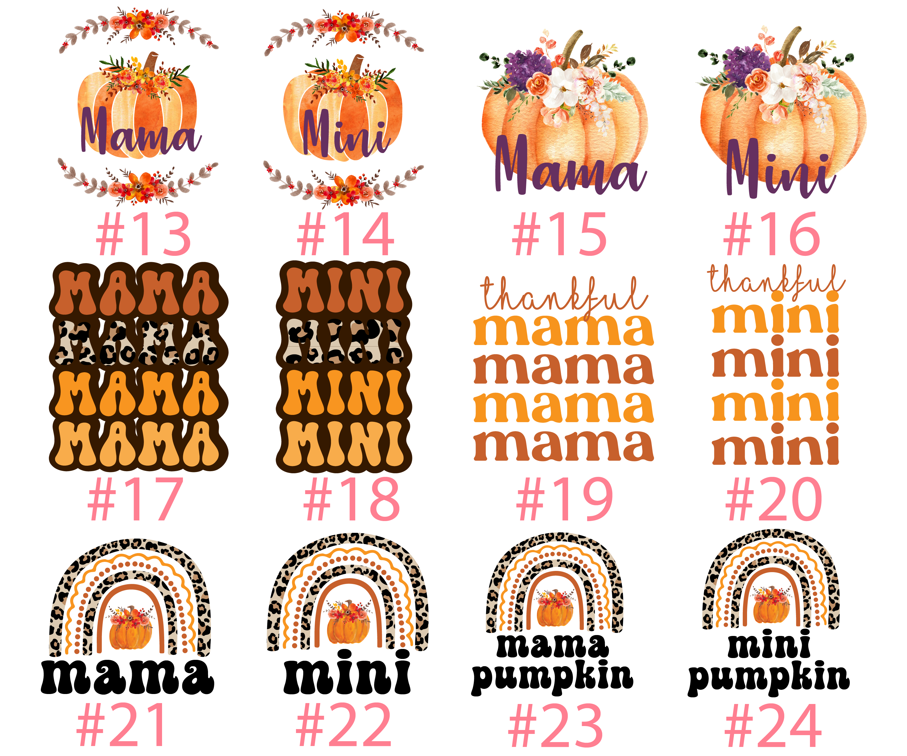 Mama Mini Fall Pumpkin Vibes Retro Matching Tees