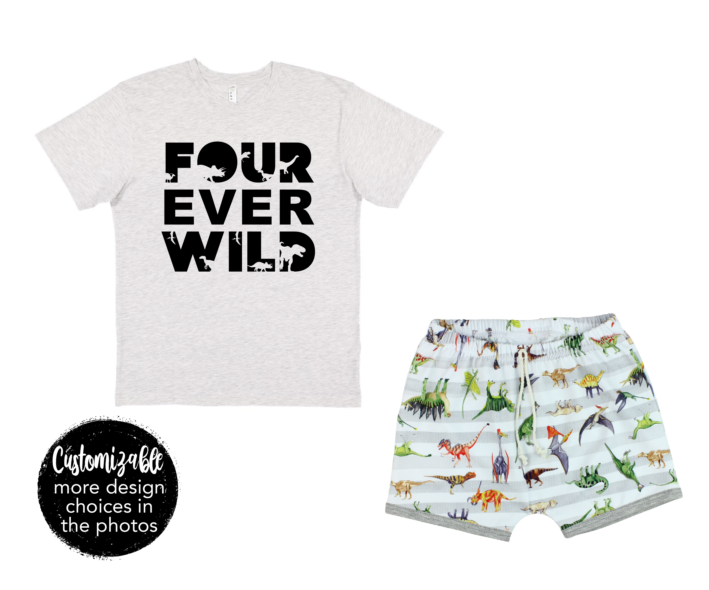 Roaring into Preschool Boy Dinosaur Short Outfit Custom School Grade Tee