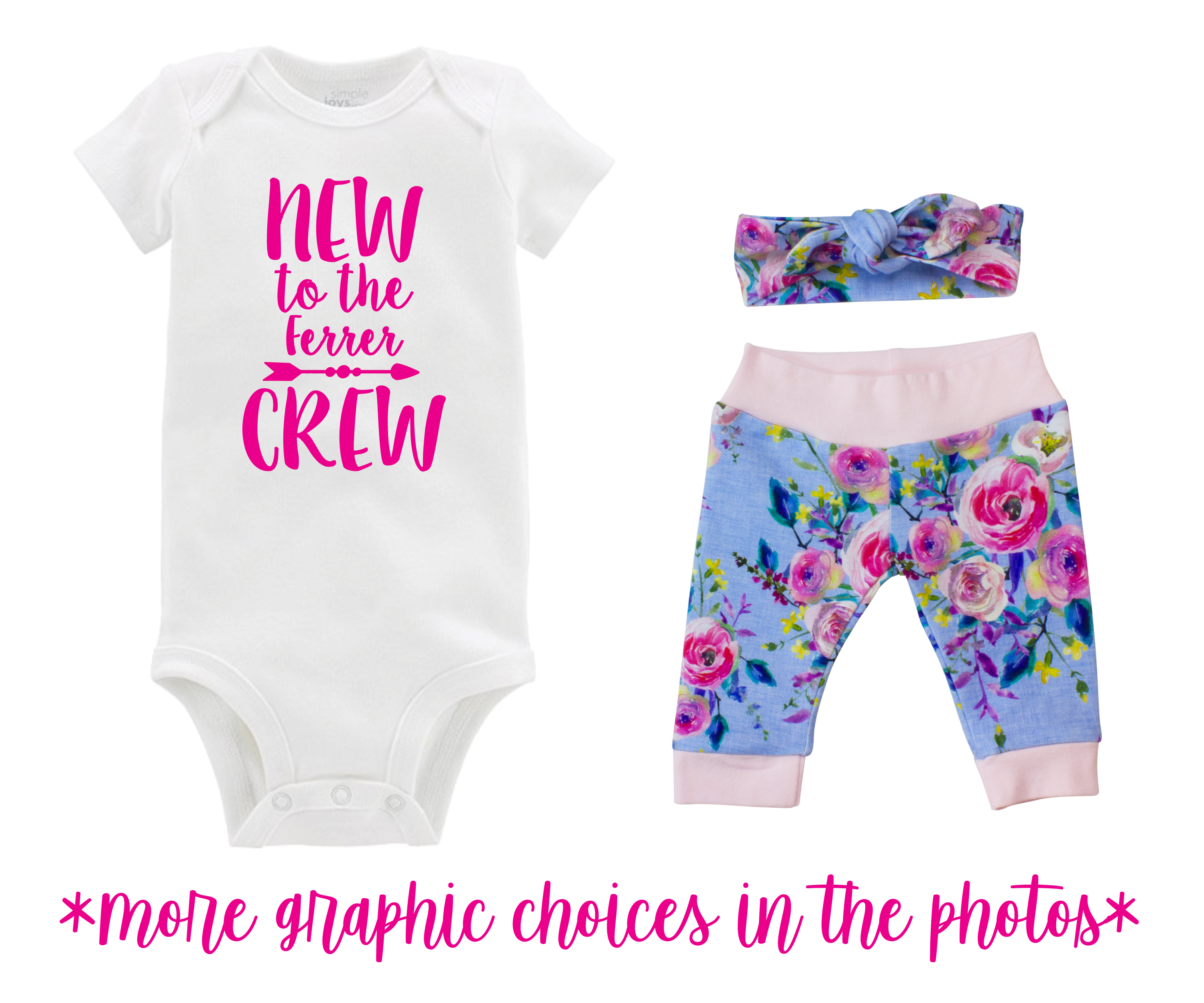 Blue Linen Floral Baby Girl Outfit