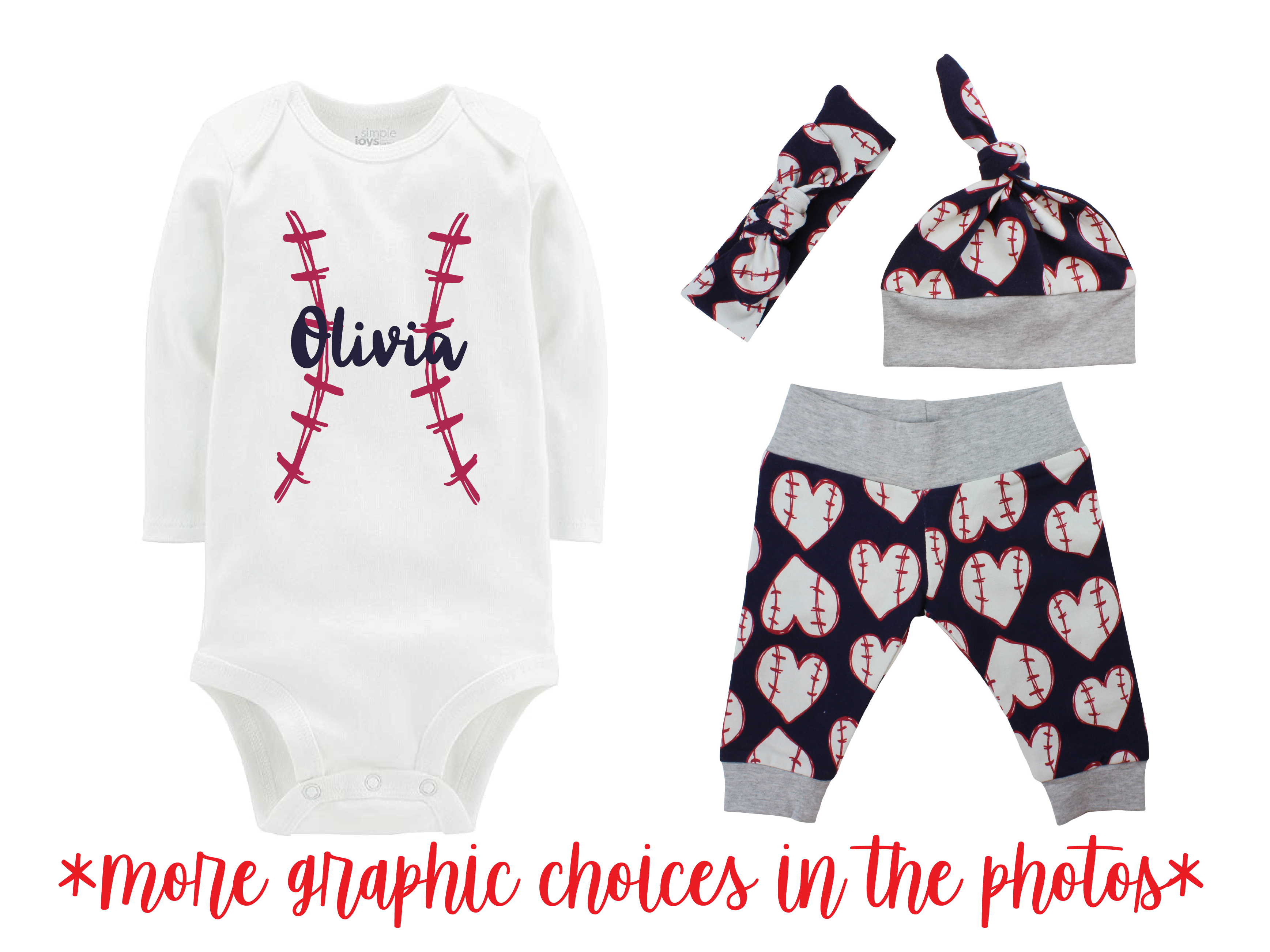 Navy Baseball Heart Baby Girl Outfit