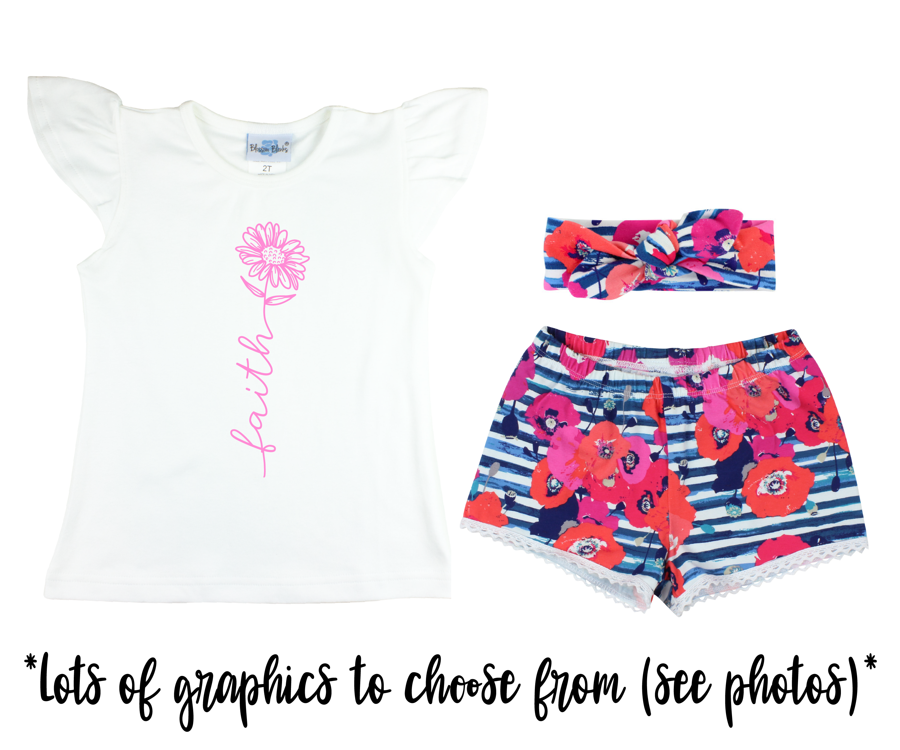 Girl Blue Pink Floral Short Outfit