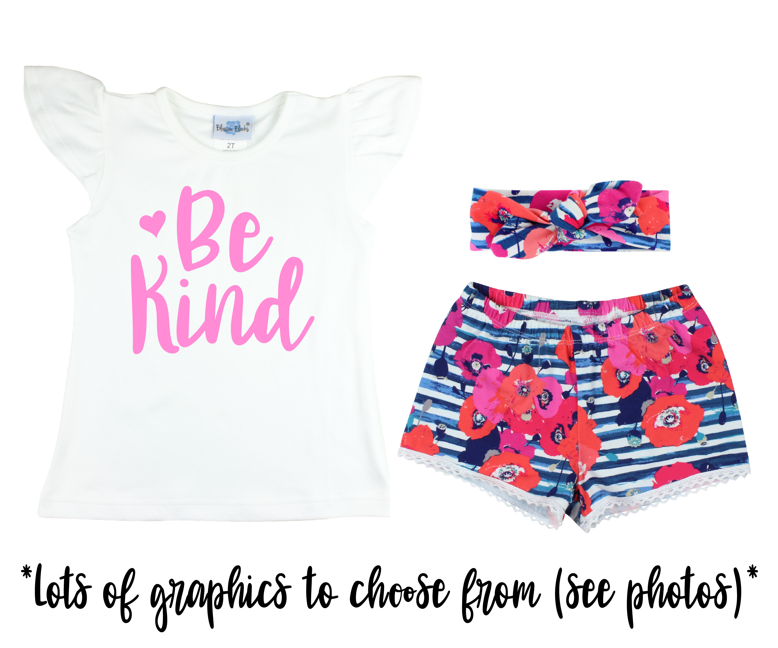 Girl Blue Pink Floral Short Outfit