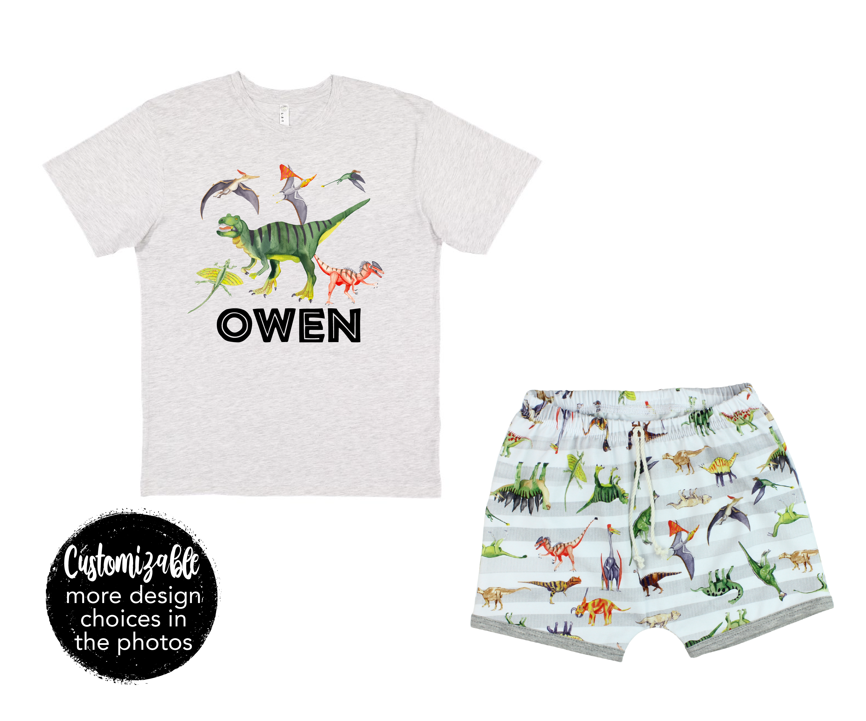 Roaring into Preschool Boy Dinosaur Short Outfit Custom School Grade Tee