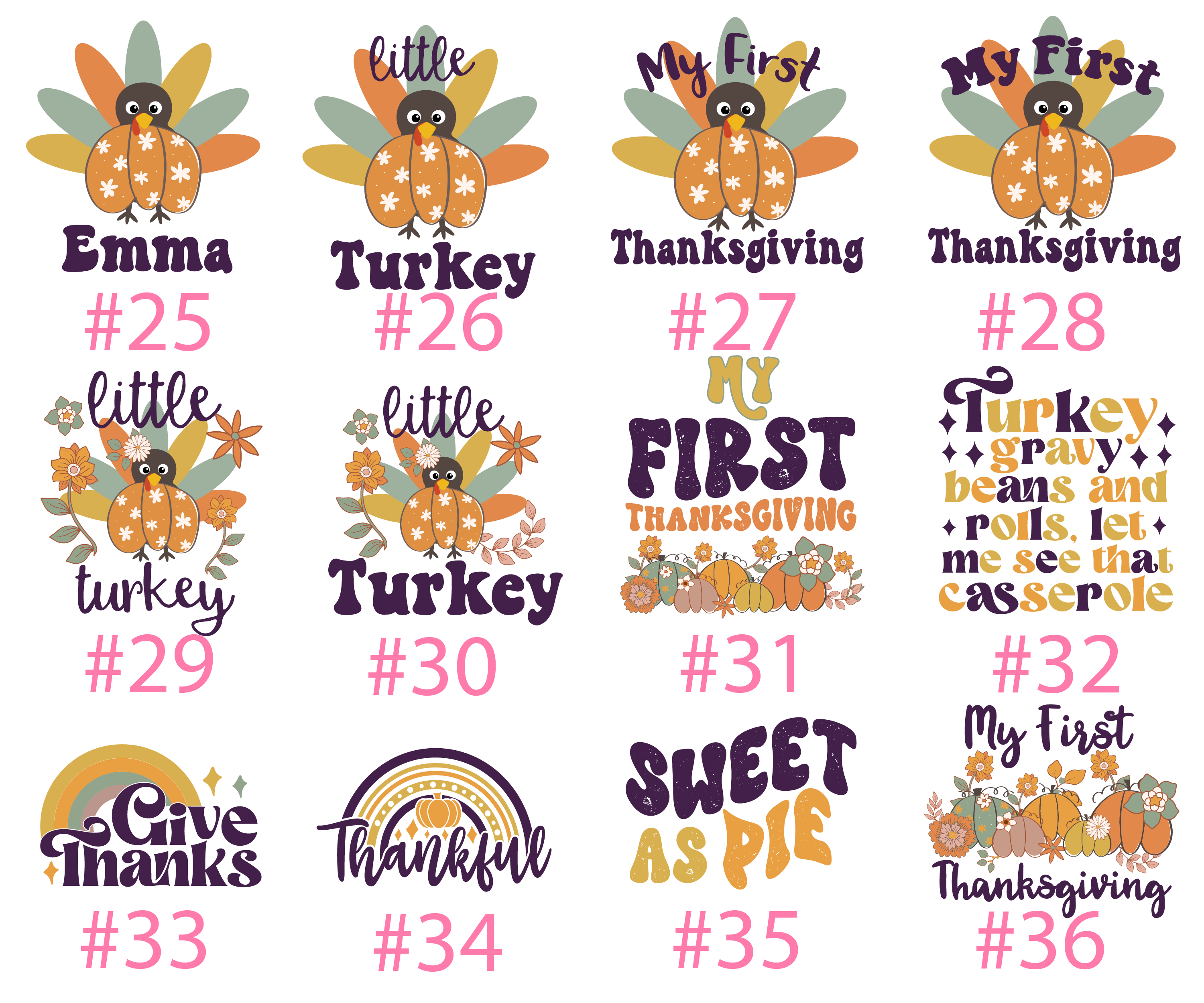 Thanksgiving Little Turkey Retro Boho Purple Floral Baby Outfit