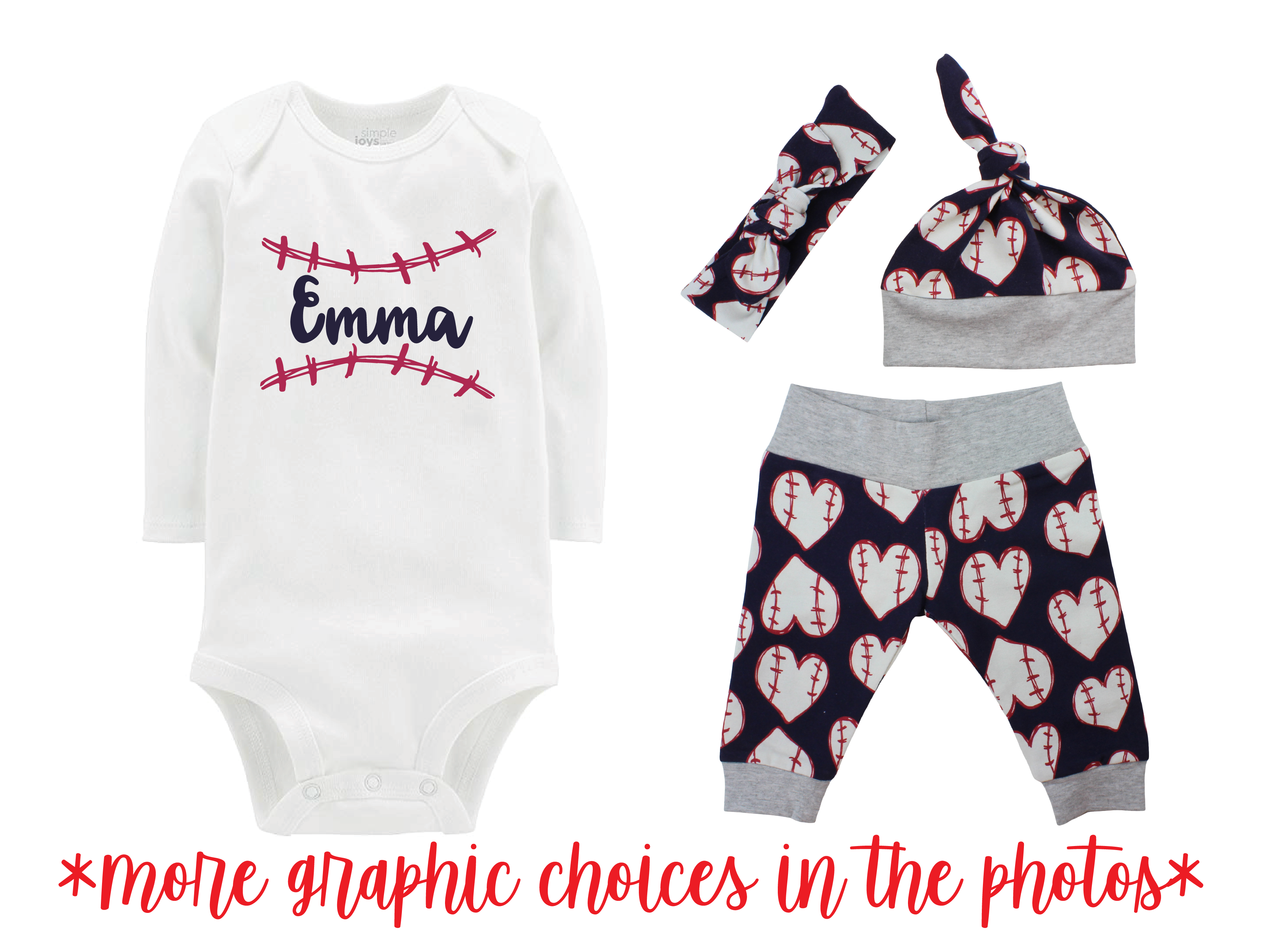 Navy Baseball Heart Baby Girl Outfit
