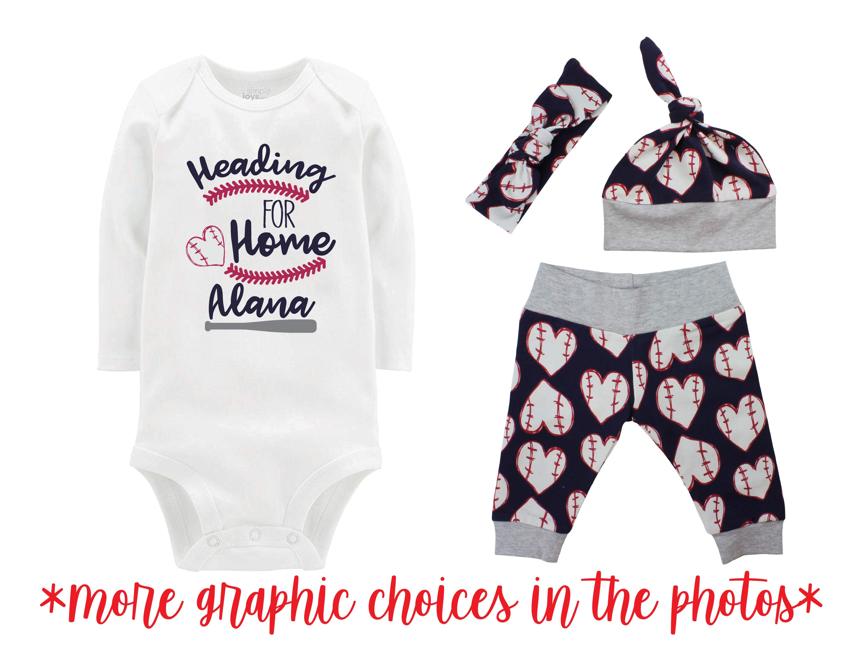 Navy Baseball Heart Baby Girl Outfit