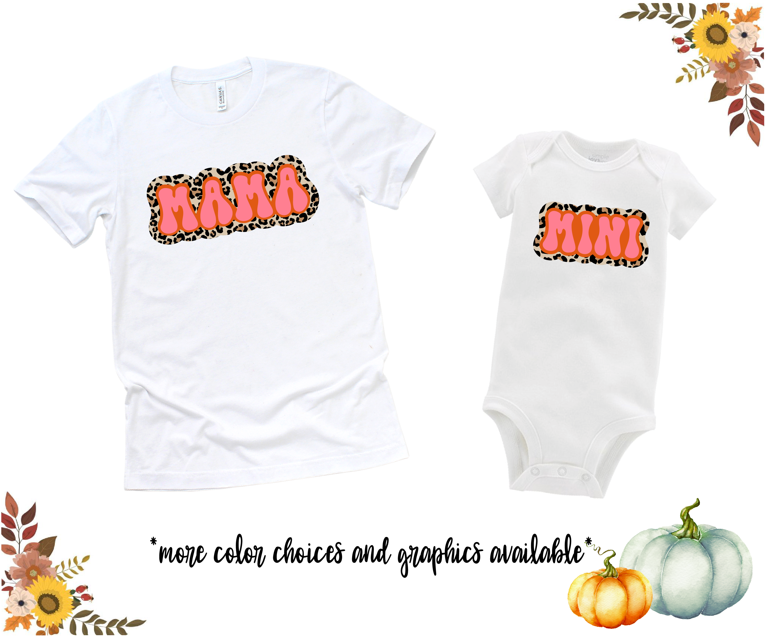 Mama Mini Fall Pumpkin Vibes Retro Matching Tees