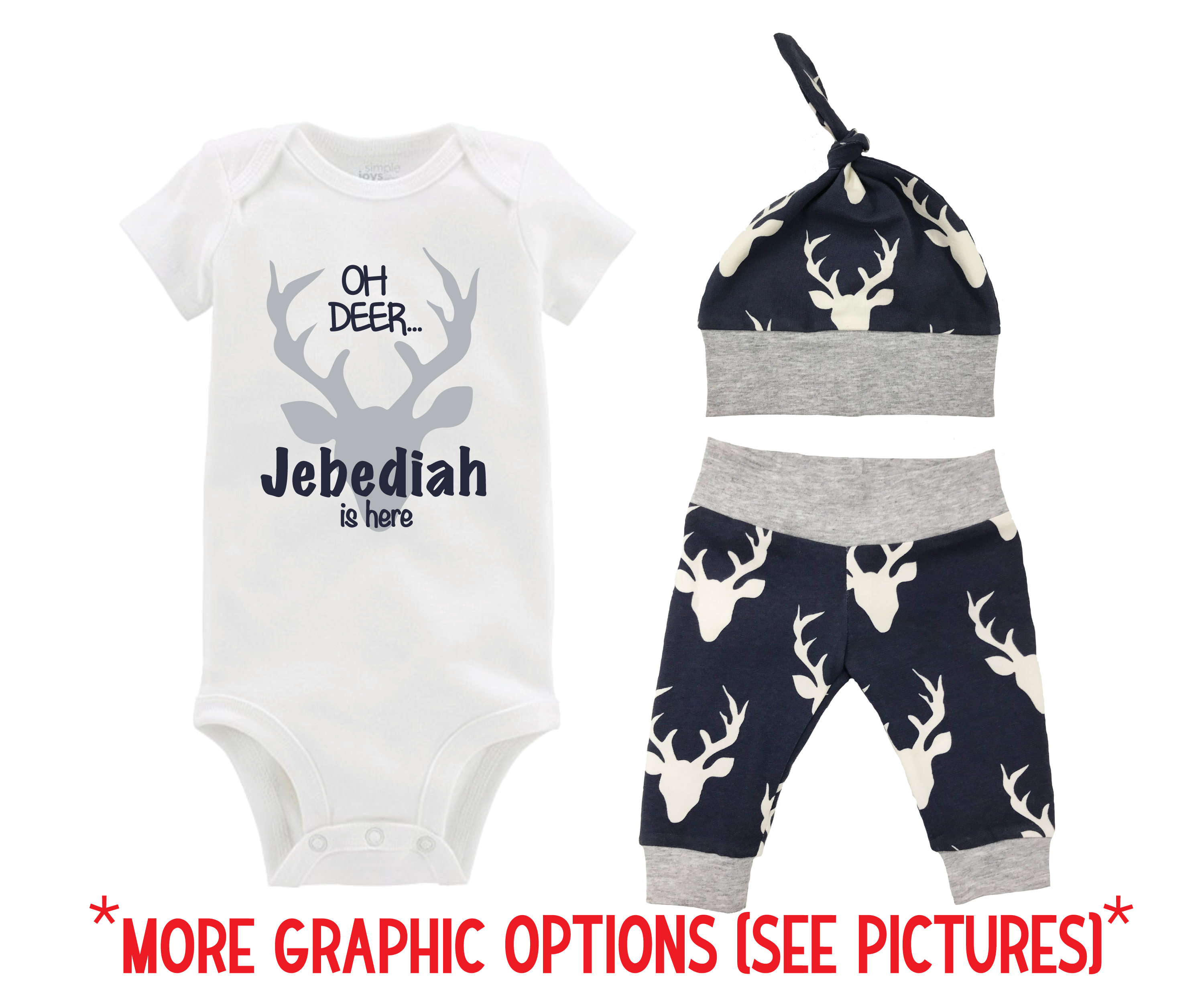 Navy Deer Baby Outfit