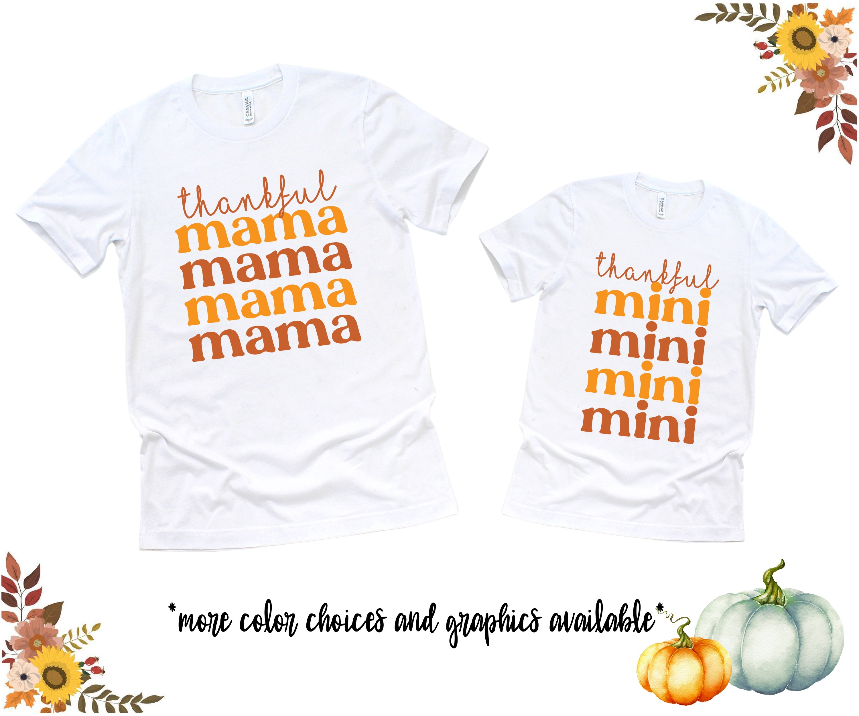 Mama Mini Fall Pumpkin Vibes Retro Matching Tees