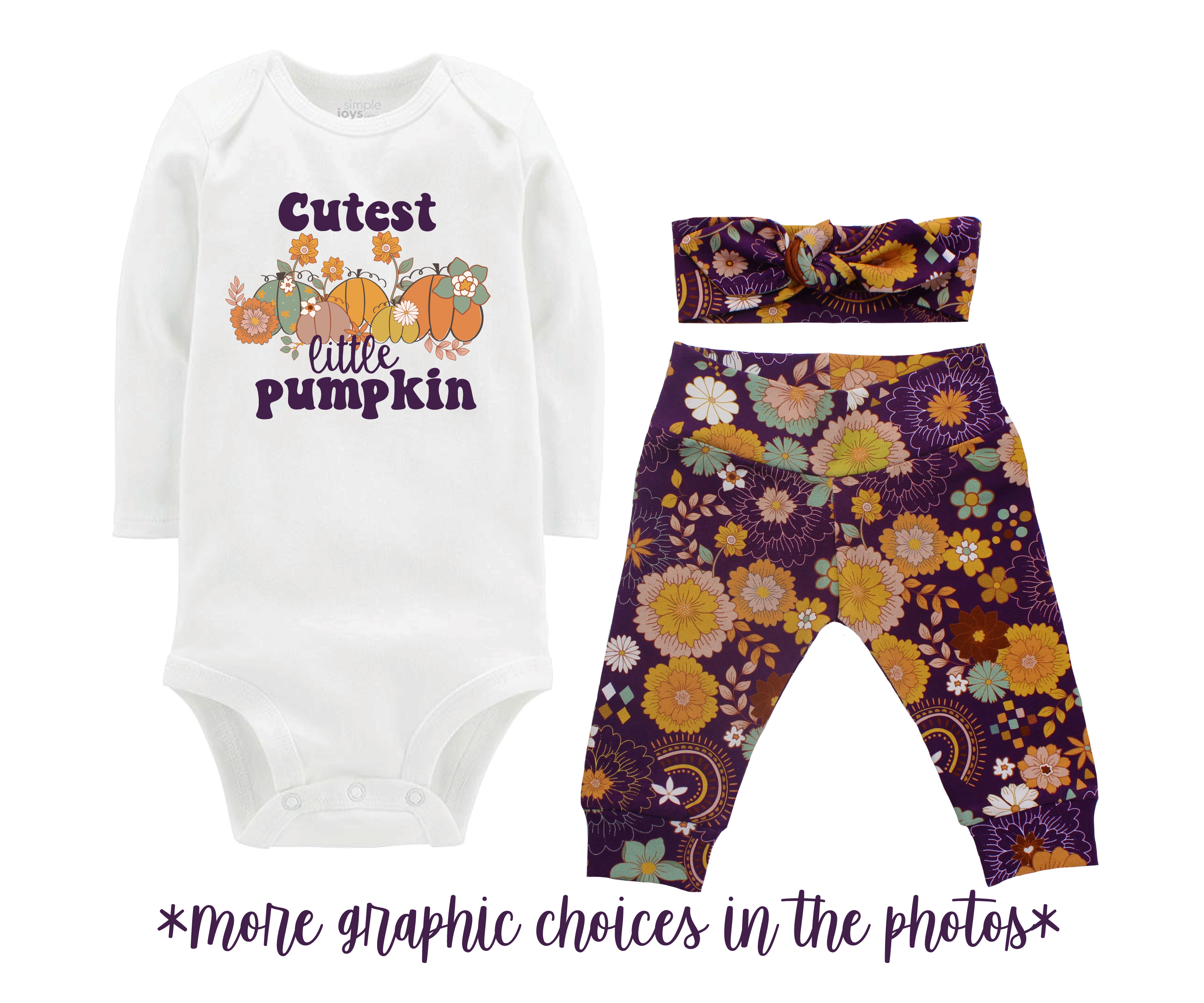 Girl Fall Retro Boho Purple Floral Baby Outfit