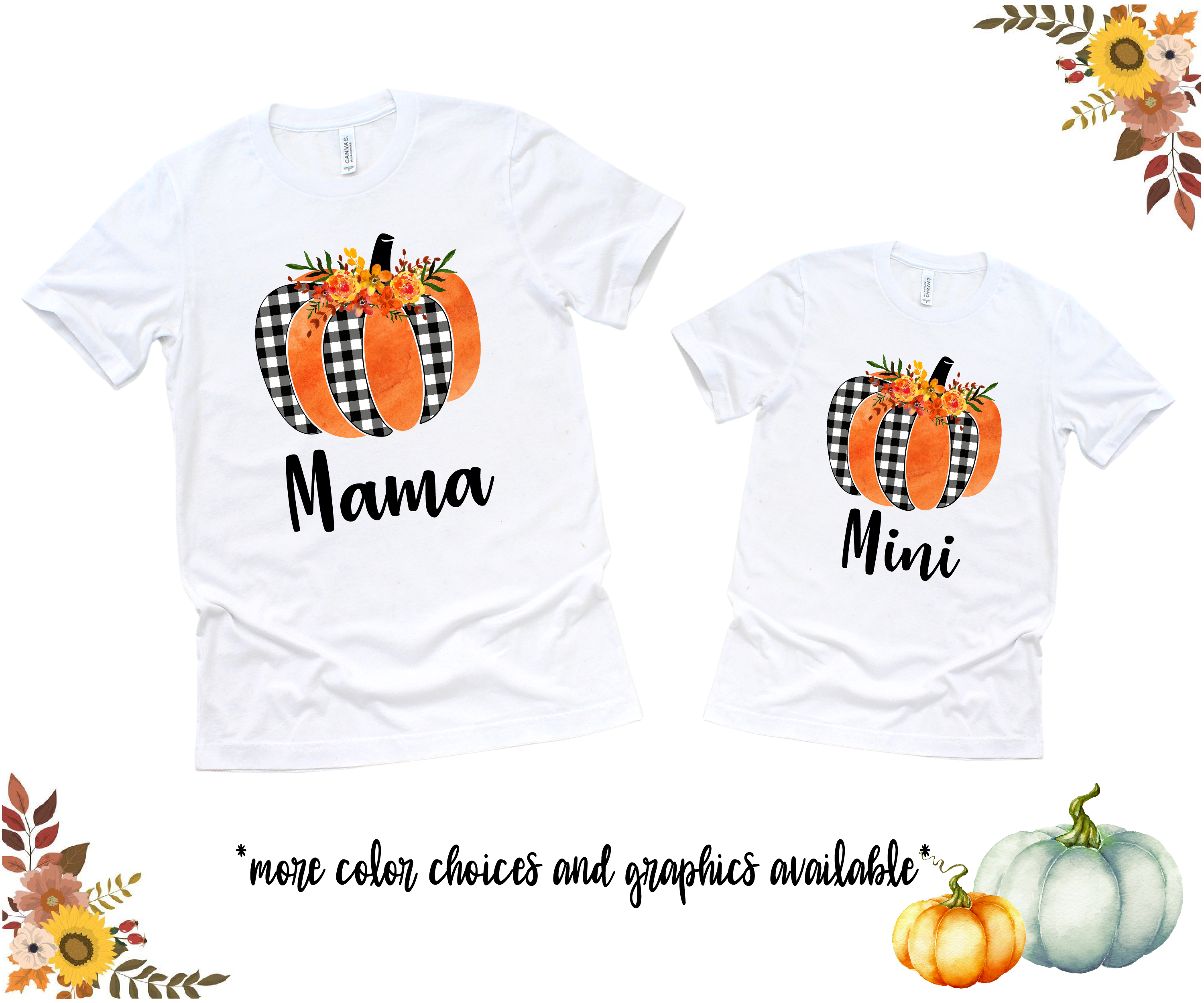 Mama Mini Fall Pumpkin Vibes Retro Matching Tees