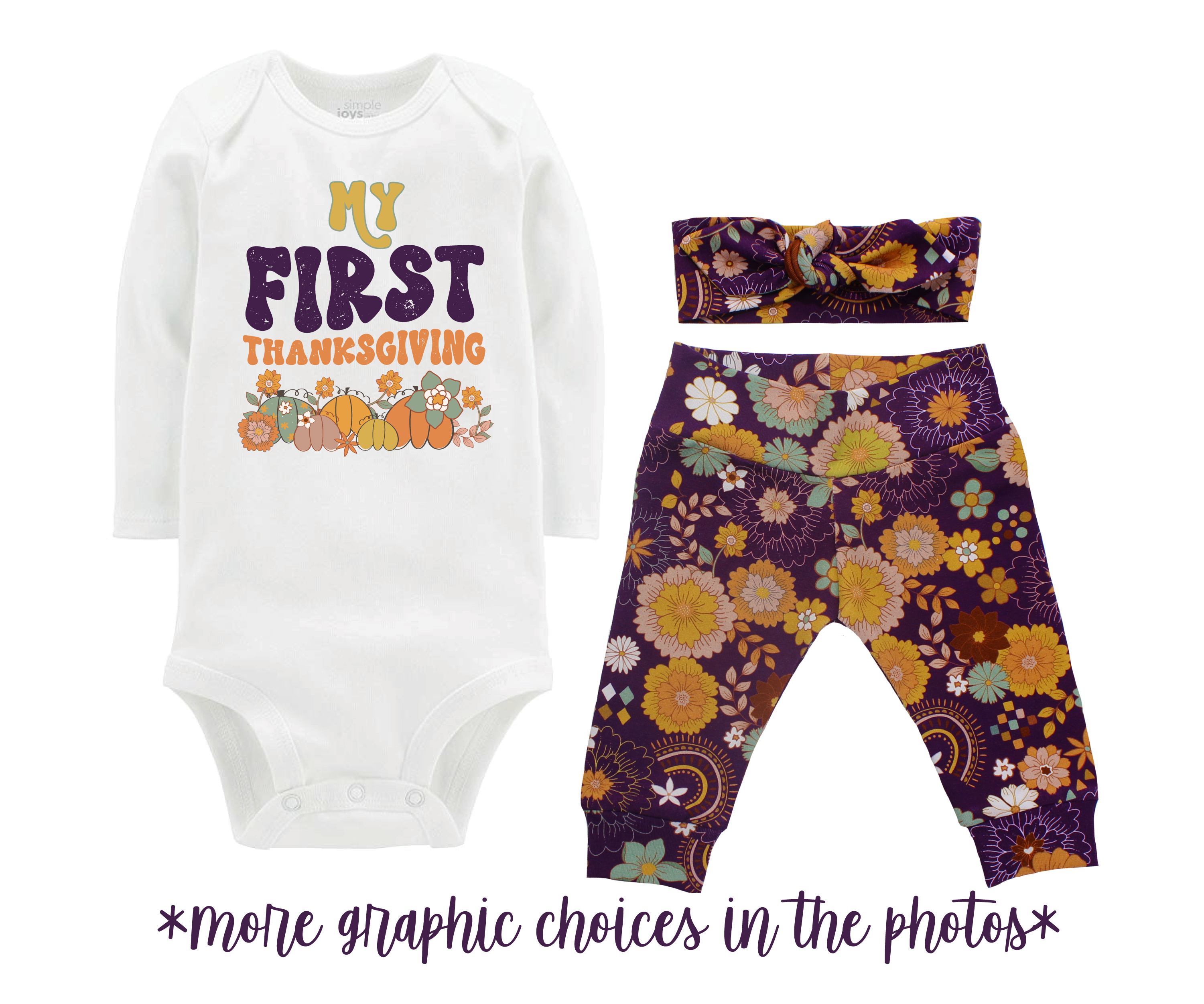 Girl Fall Retro Boho Purple Floral Baby Outfit