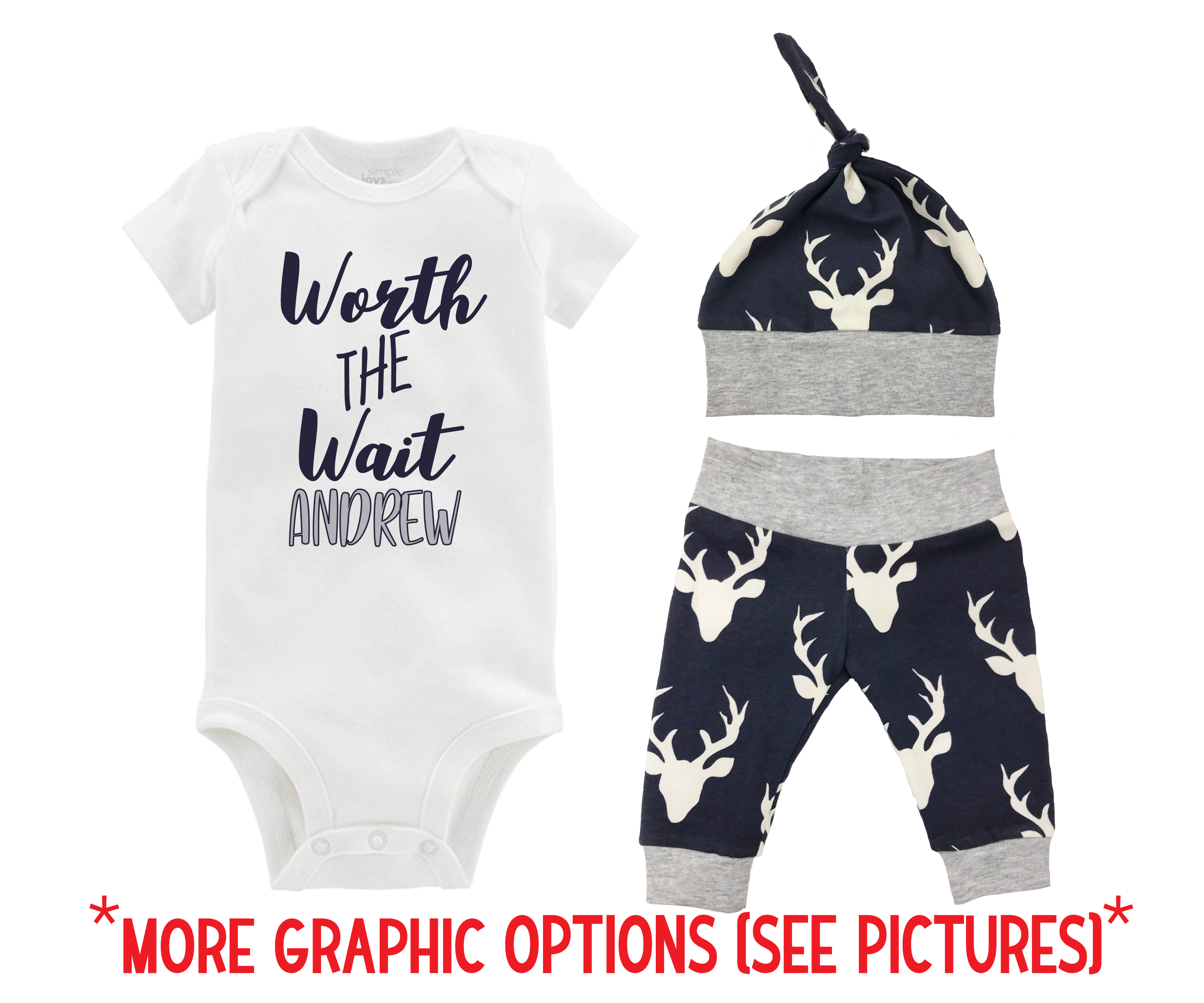 Navy Deer Baby Outfit