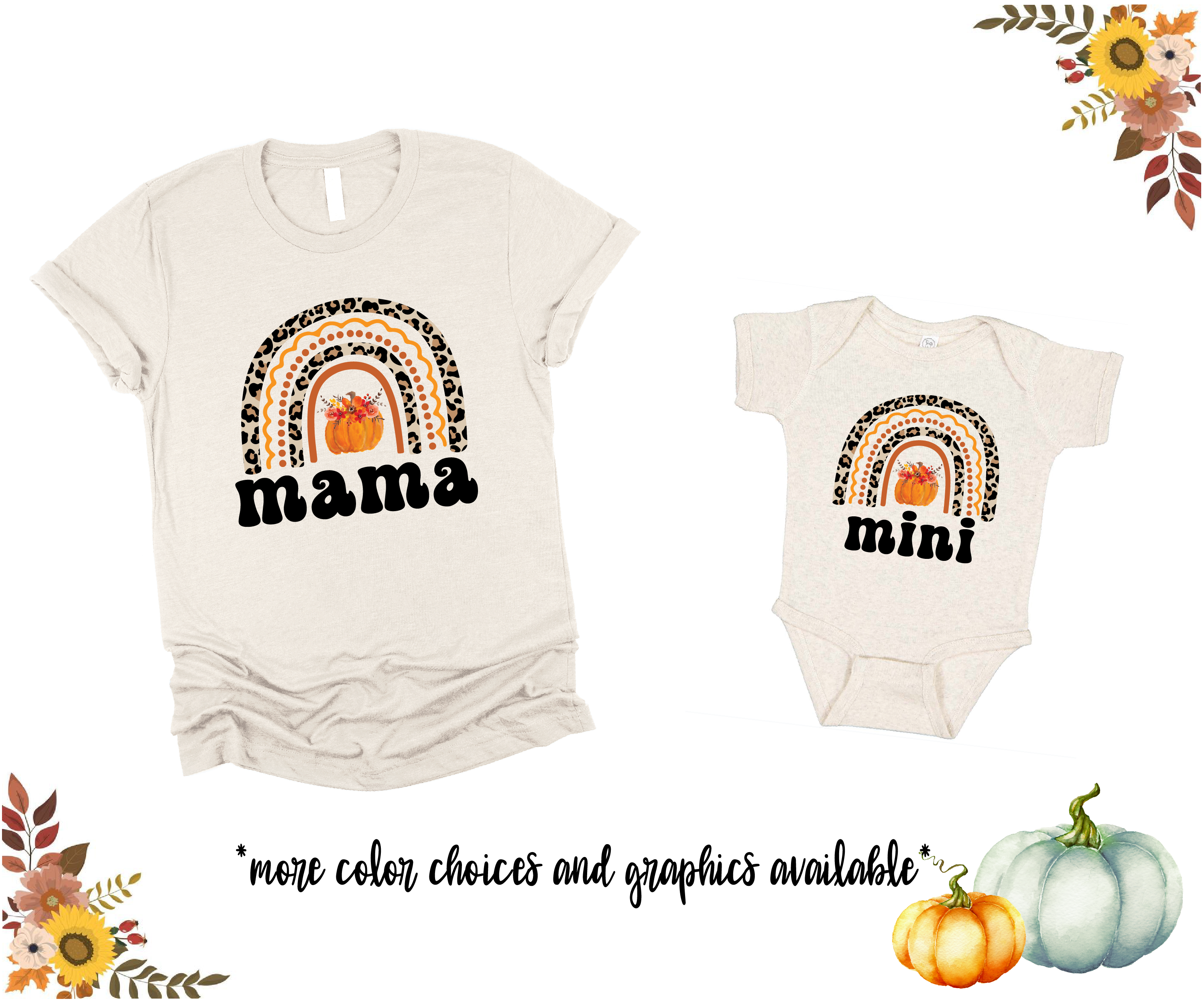 Mama Mini Fall Pumpkin Vibes Retro Matching Tees