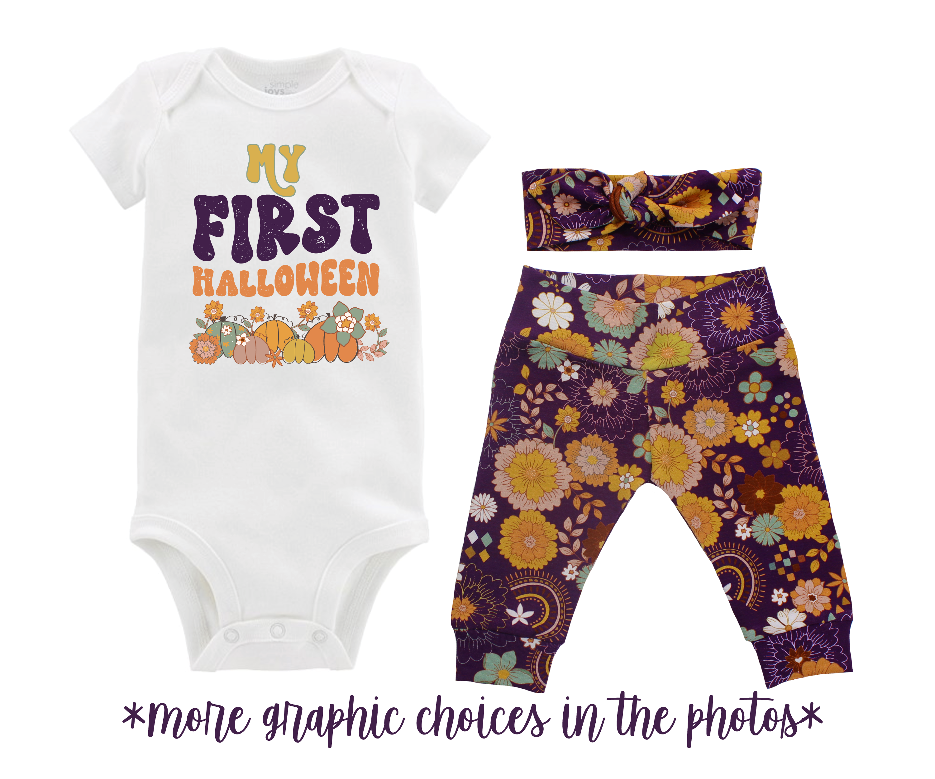 Girl Fall Retro Boho Purple Floral Baby Outfit