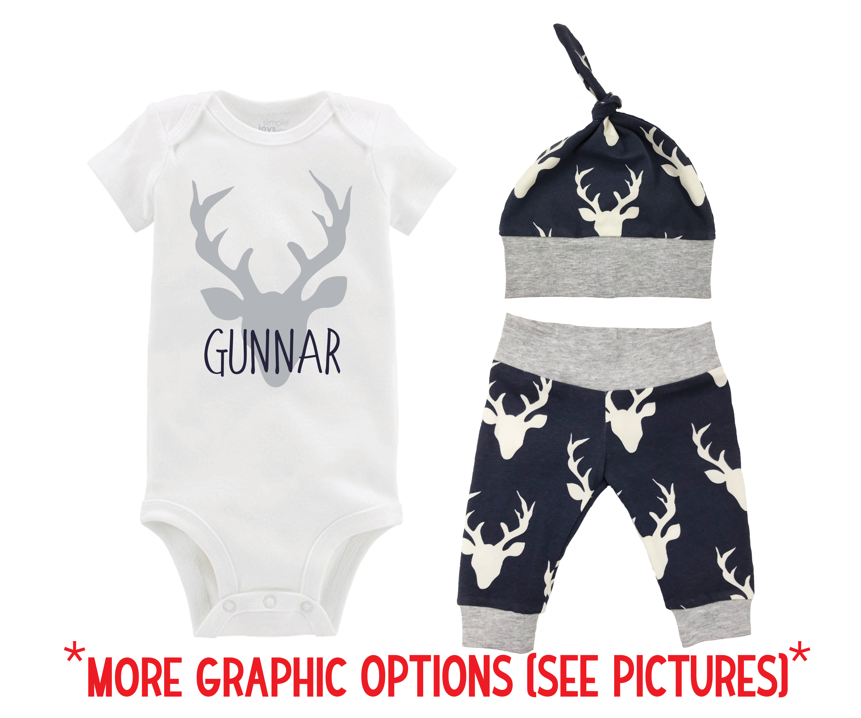 Navy Deer Baby Outfit