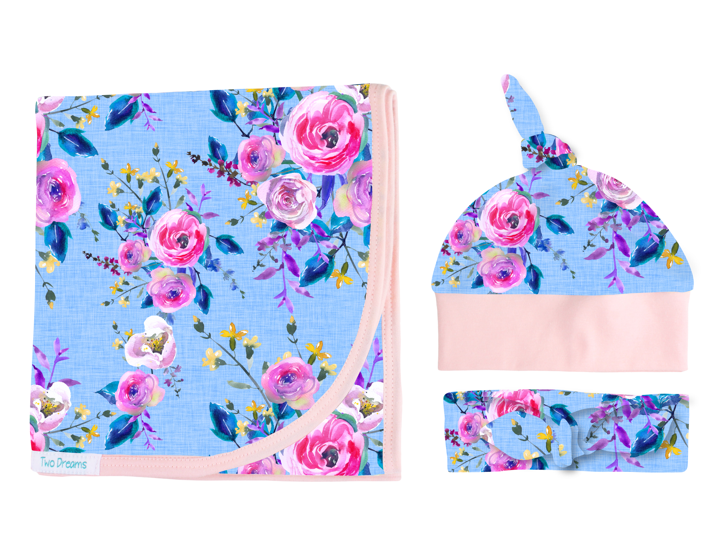 Blue Linen Floral Baby Girl Outfit