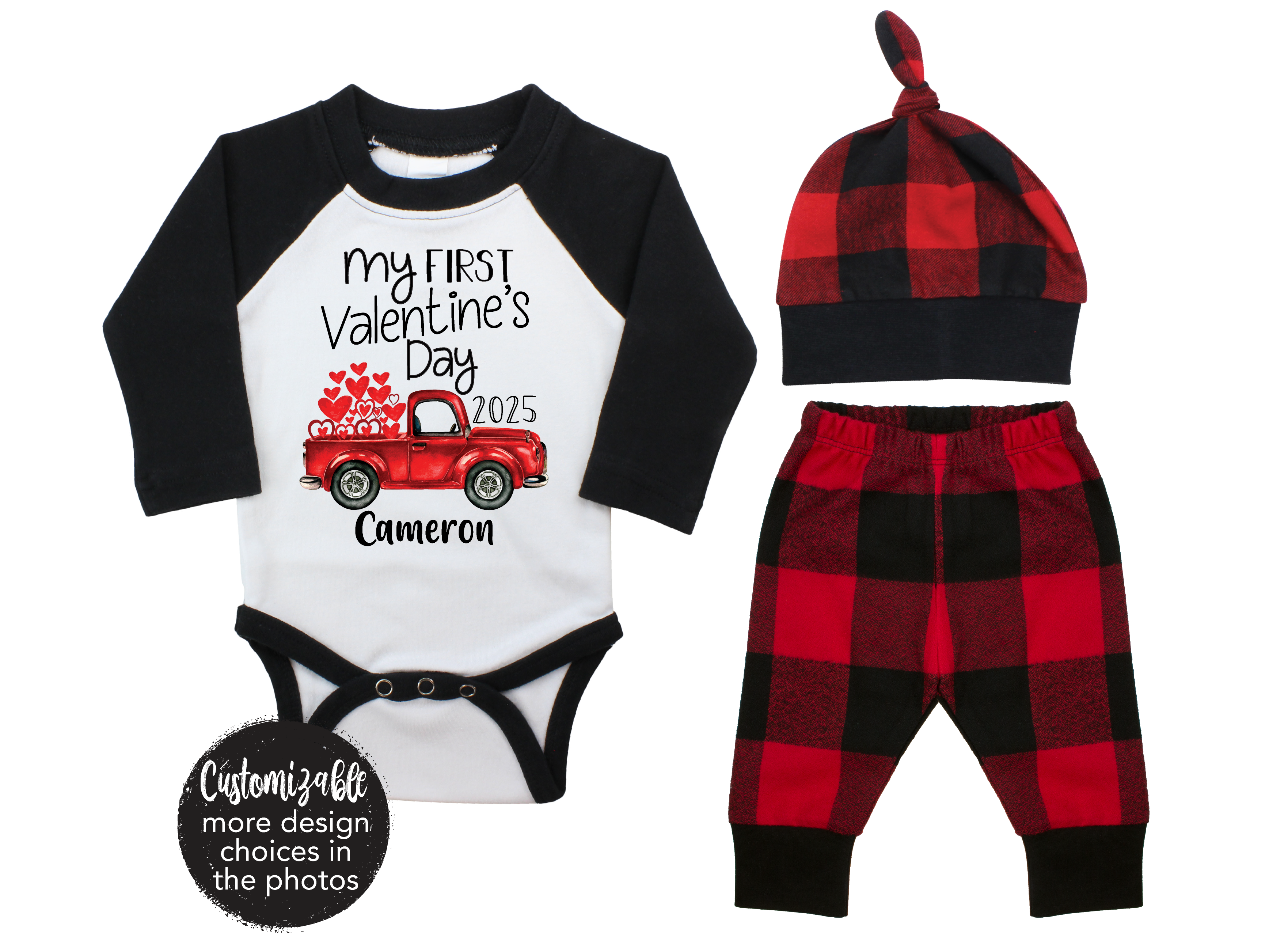 Boy Valentine's Day Black Red Buffalo Plaid Flannel Boy Outfit