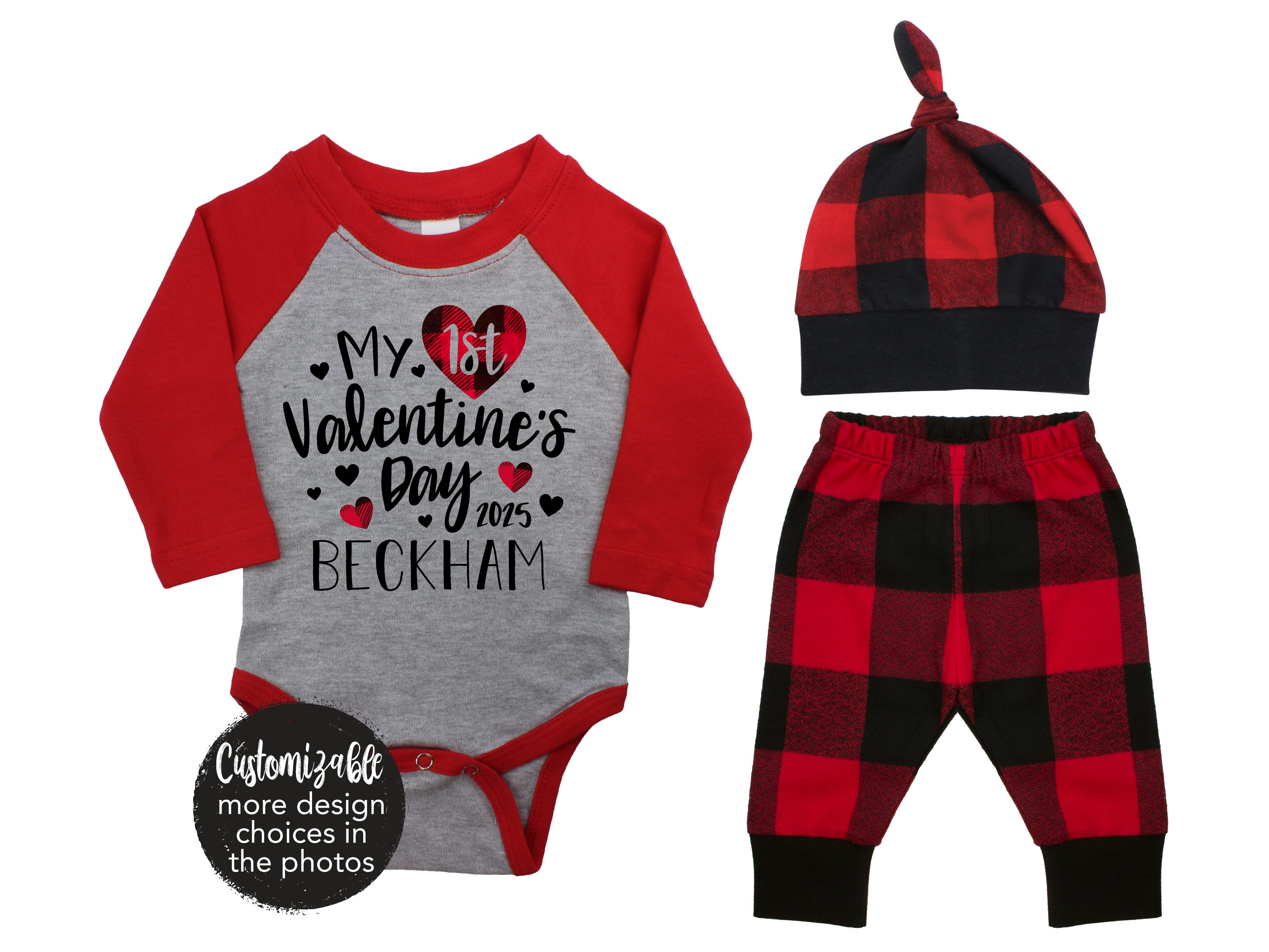 Boy Valentine's Day Black Red Buffalo Plaid Flannel Boy Outfit
