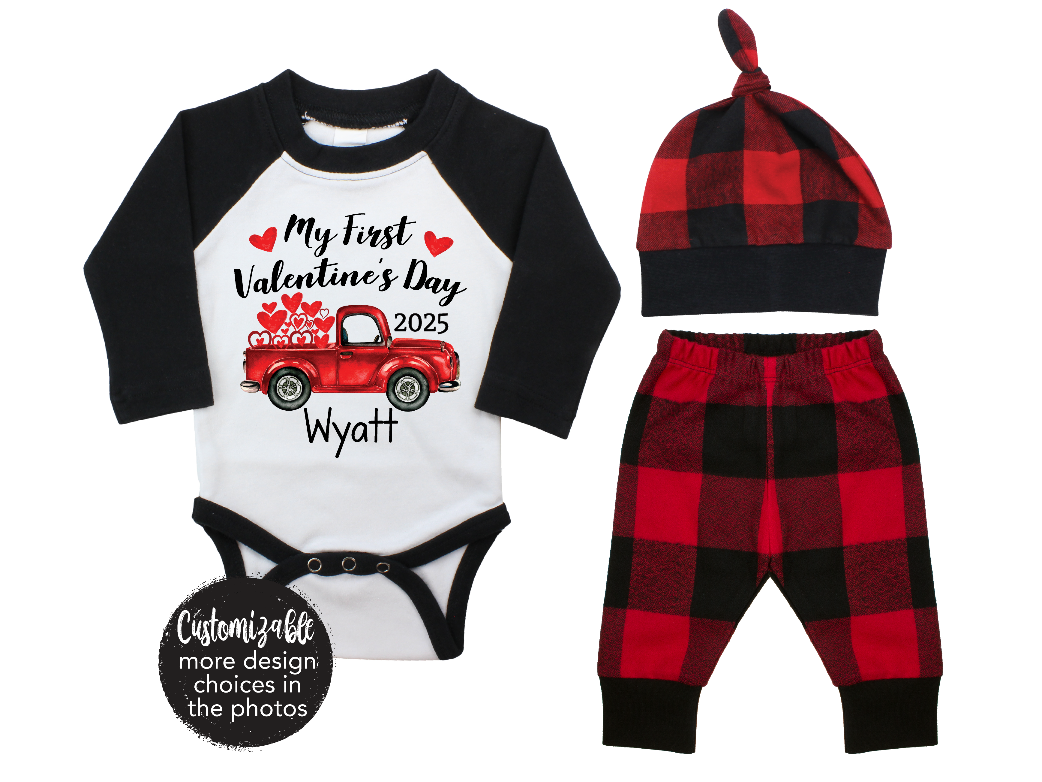 Boy Valentine's Day Black Red Buffalo Plaid Flannel Boy Outfit
