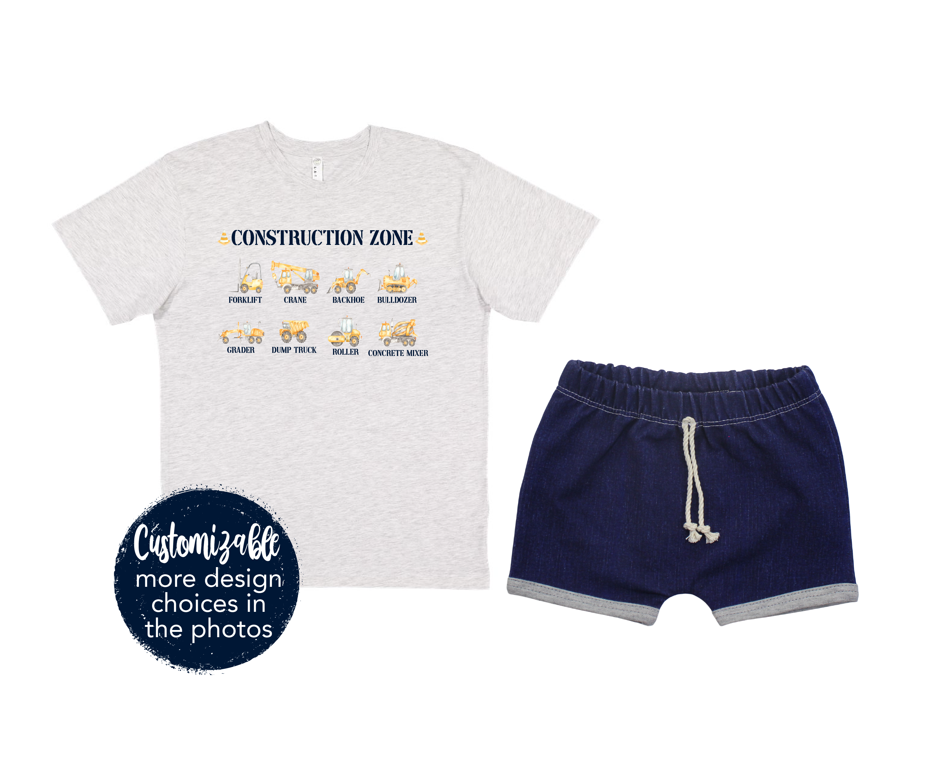 Boy Construction Bodysuit Shorts Trucks Equipment Excavator Toys Dump Truck Backhoe Grader Digging Concrete Infant Toddler
