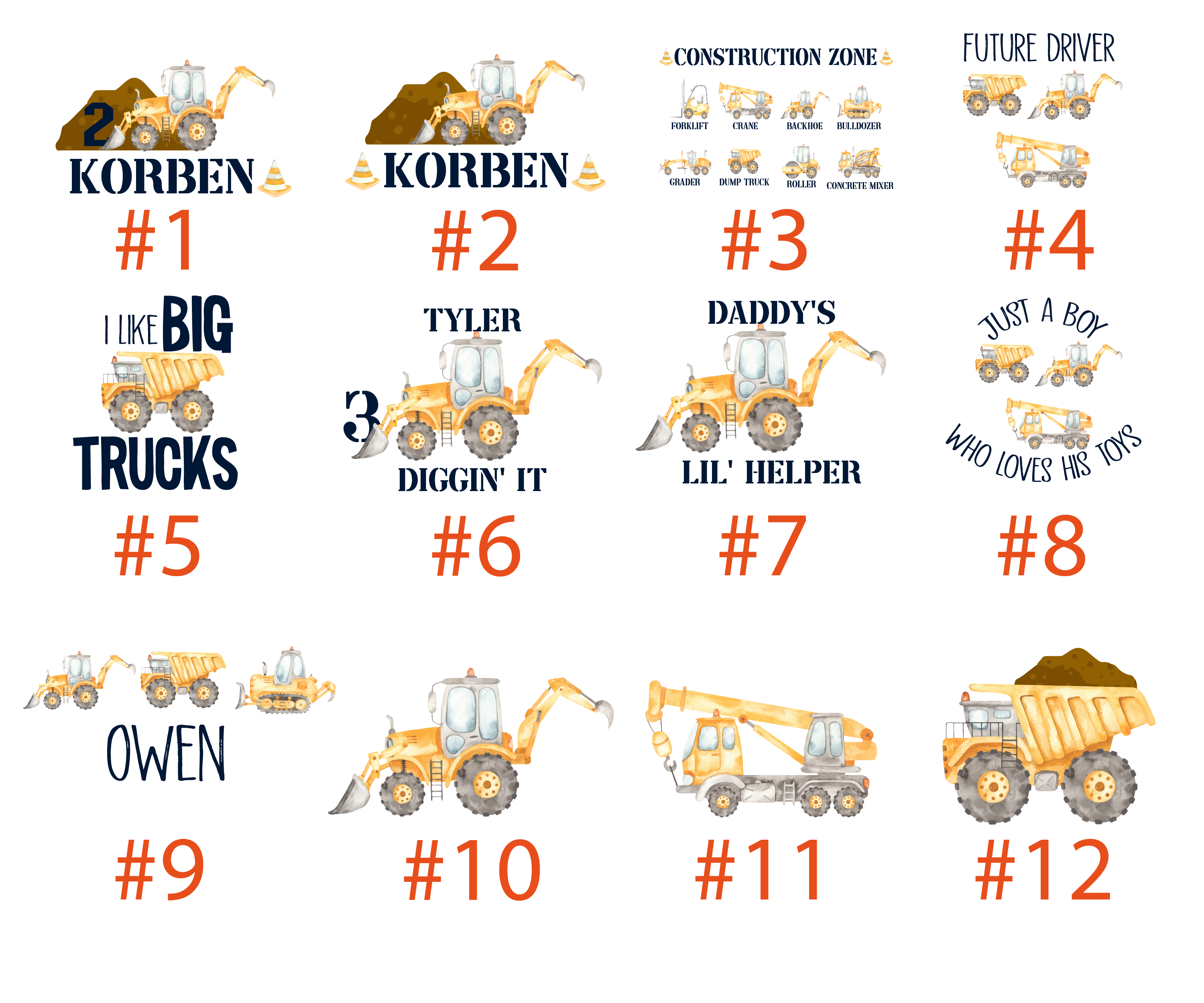 Construction Crew Shirt Trucks Equipment Excavator Toys Dump Truck Backhoe Grader Digging Concrete Infant Toddler Youth Shirt