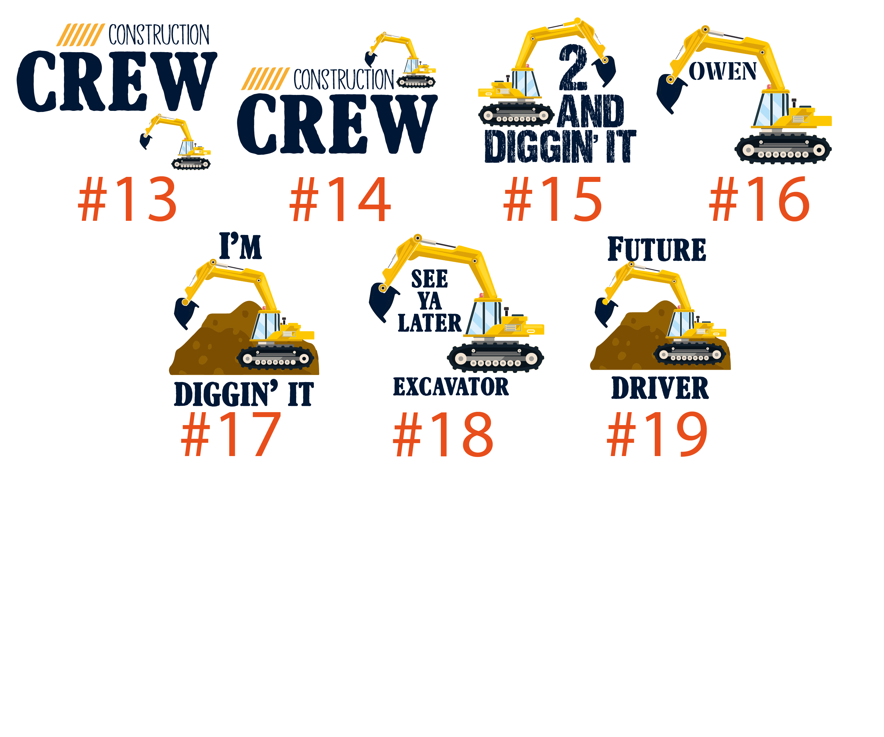 Construction Crew Shirt Trucks Equipment Excavator Toys Dump Truck Backhoe Grader Digging Concrete Infant Toddler Youth Shirt